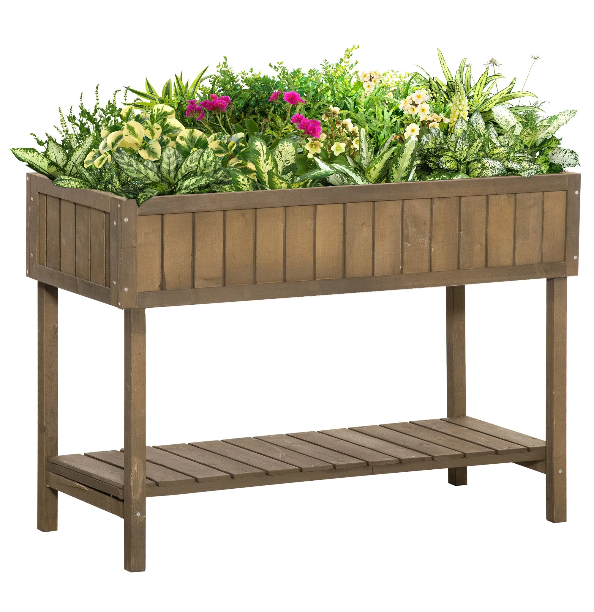 Wooden Herb Planter Brown 110L x 46W x 76Hcm Raised Bed Container Garden Plant Stand Bed 8 Boxes