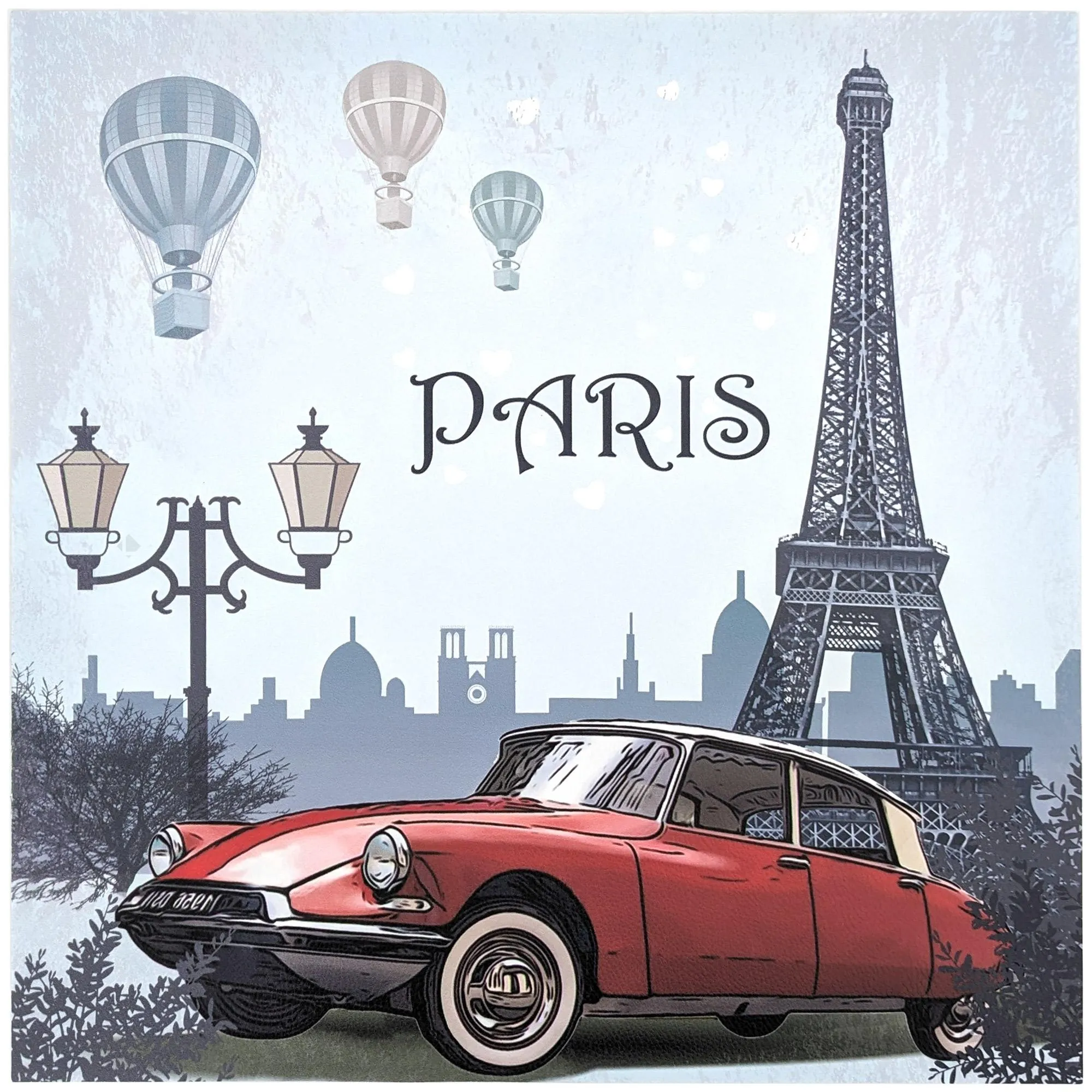 Carré de tissu similicuir 44x44 cm KARIA motif voiture dans Paris rouge