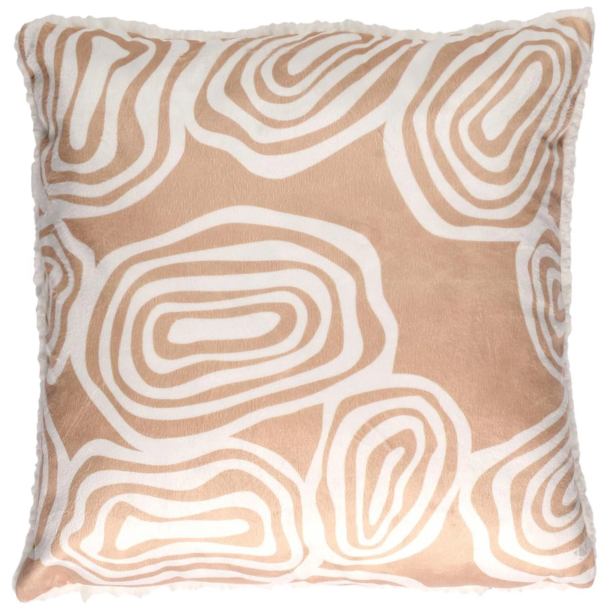 Coussin 40x40 cm bi face sherpa et imprimé LYNA beige et blanc