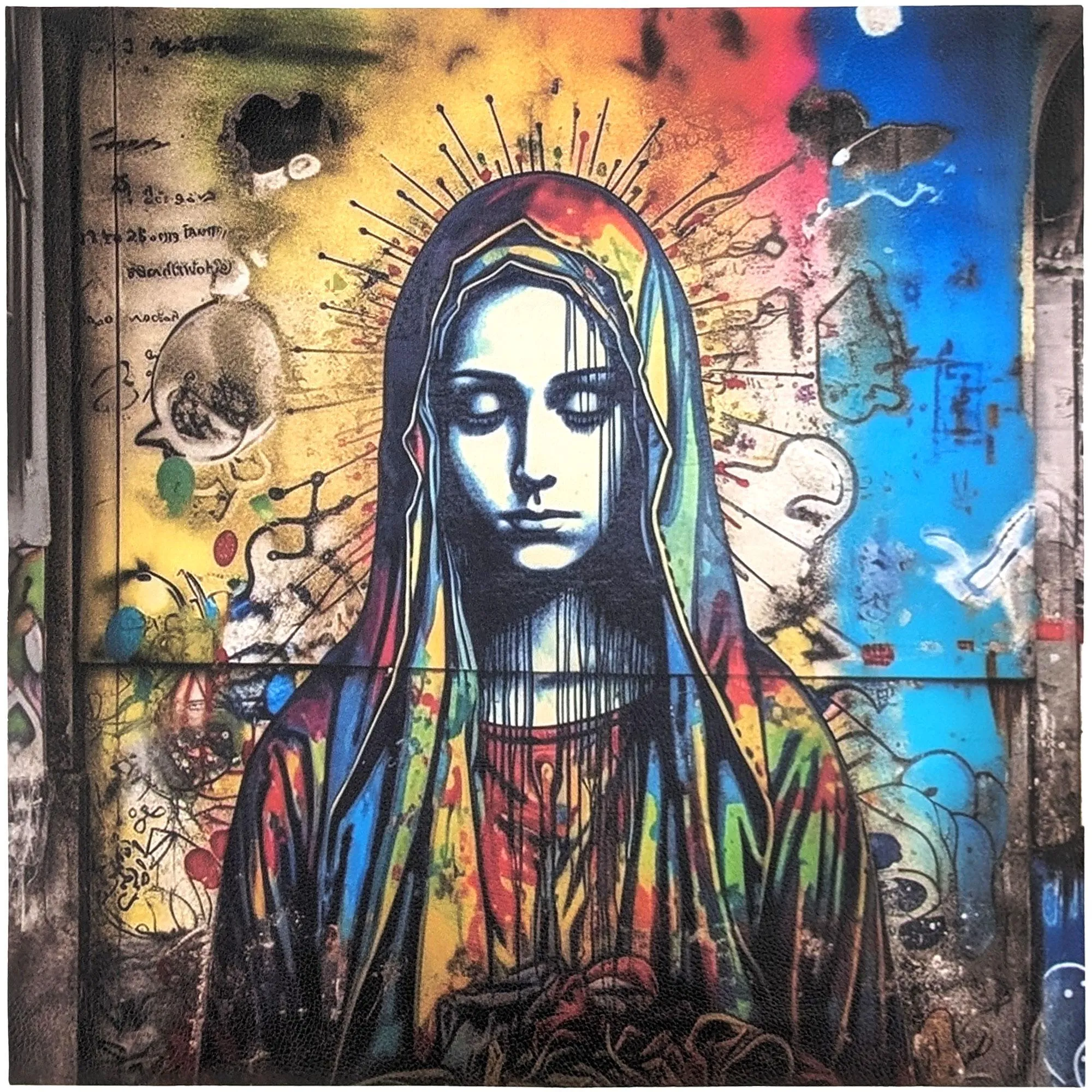 Carré de tissu similicuir 44x44 cm KARIA motif tag et femme multicolore