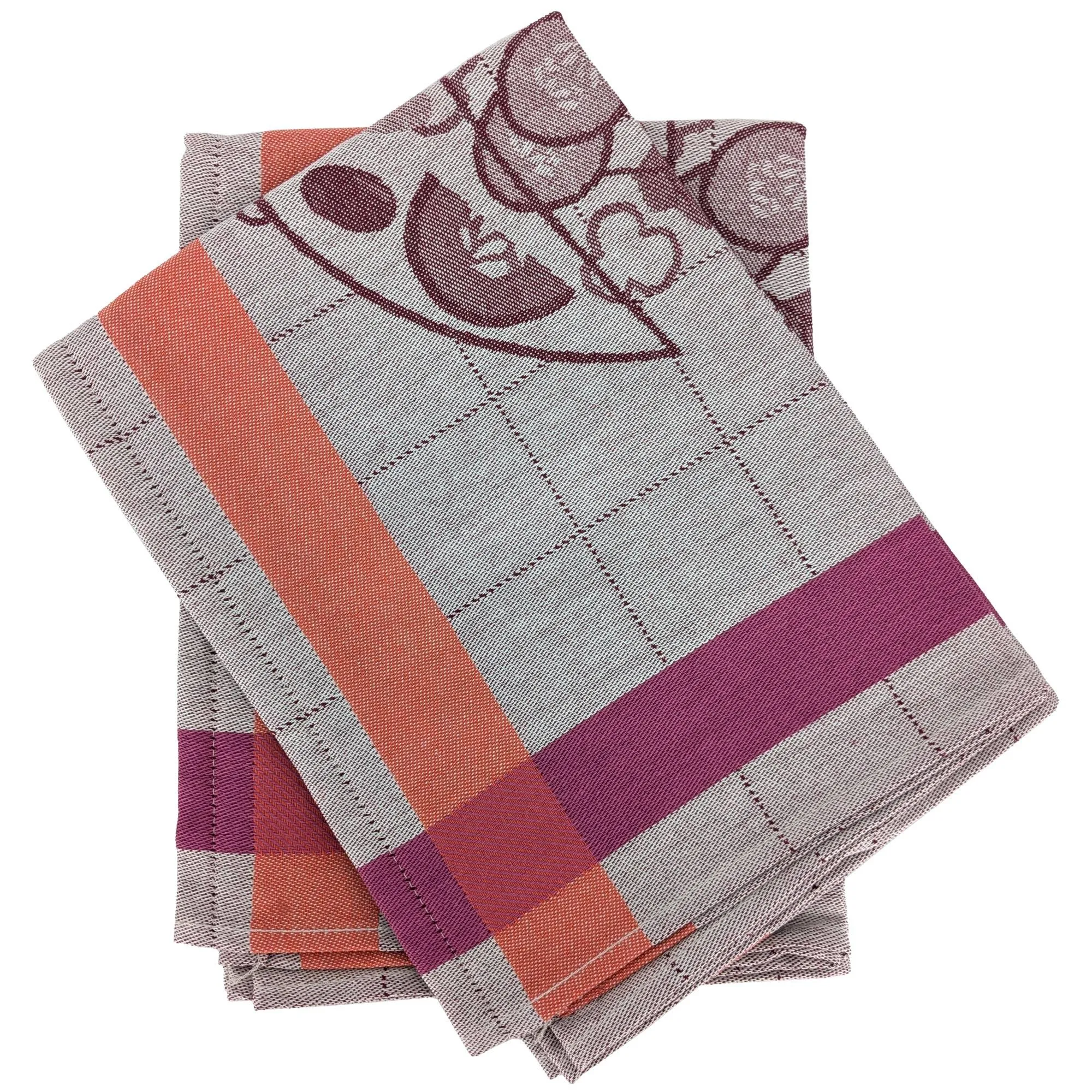 Lot de 2 torchons de cuisine 50x70 cm 100% coton SALAD motif thème salade rose