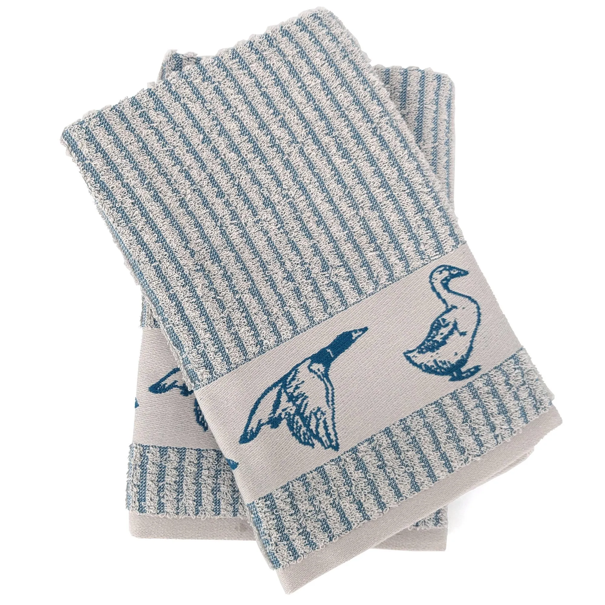 Lot de 2 torchons de cuisine 50x50 cm 100% coton FRIENDS motif canards bleu