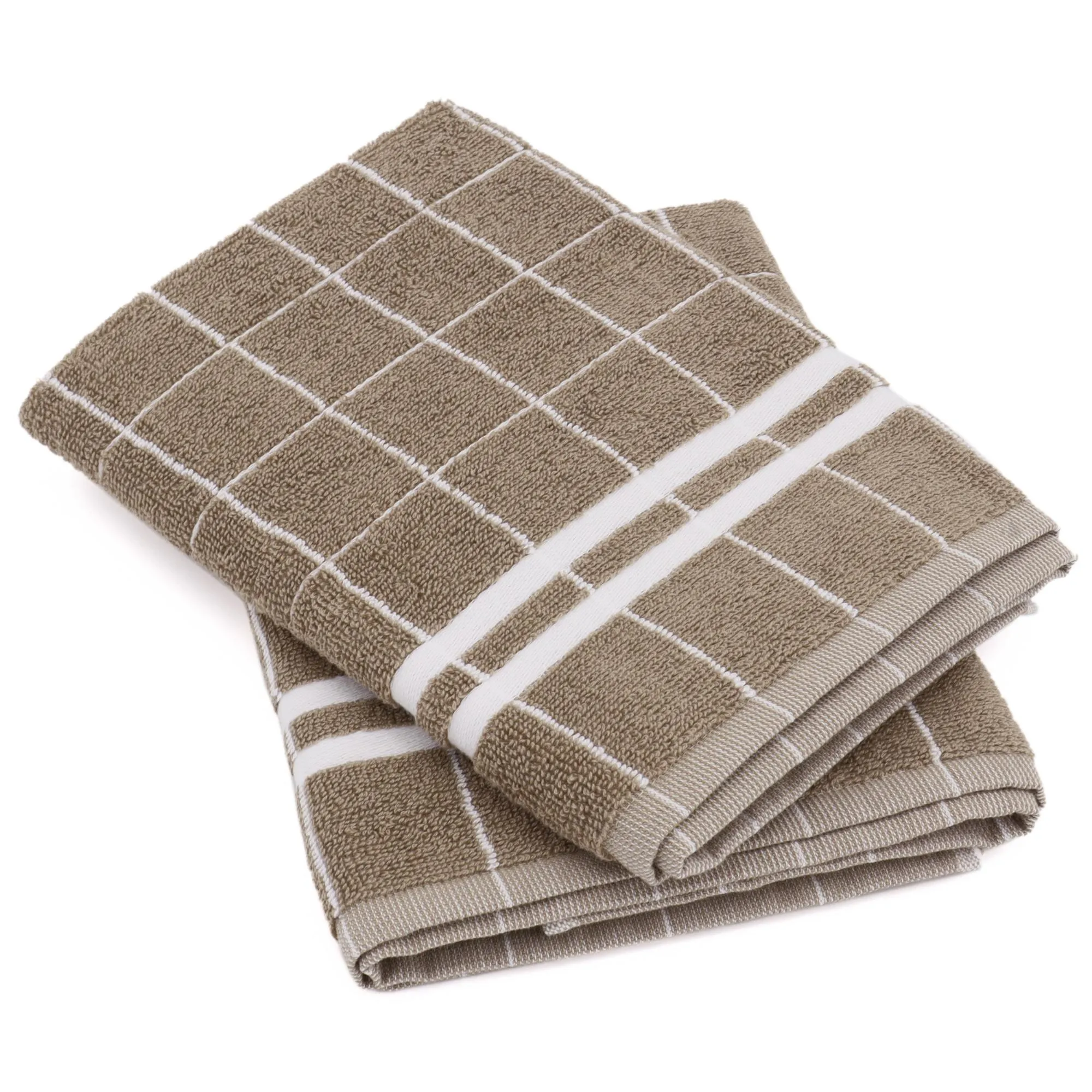 Lot de 2 torchons de cuisine éponge 50x50 cm coton NEW SQUARES marron