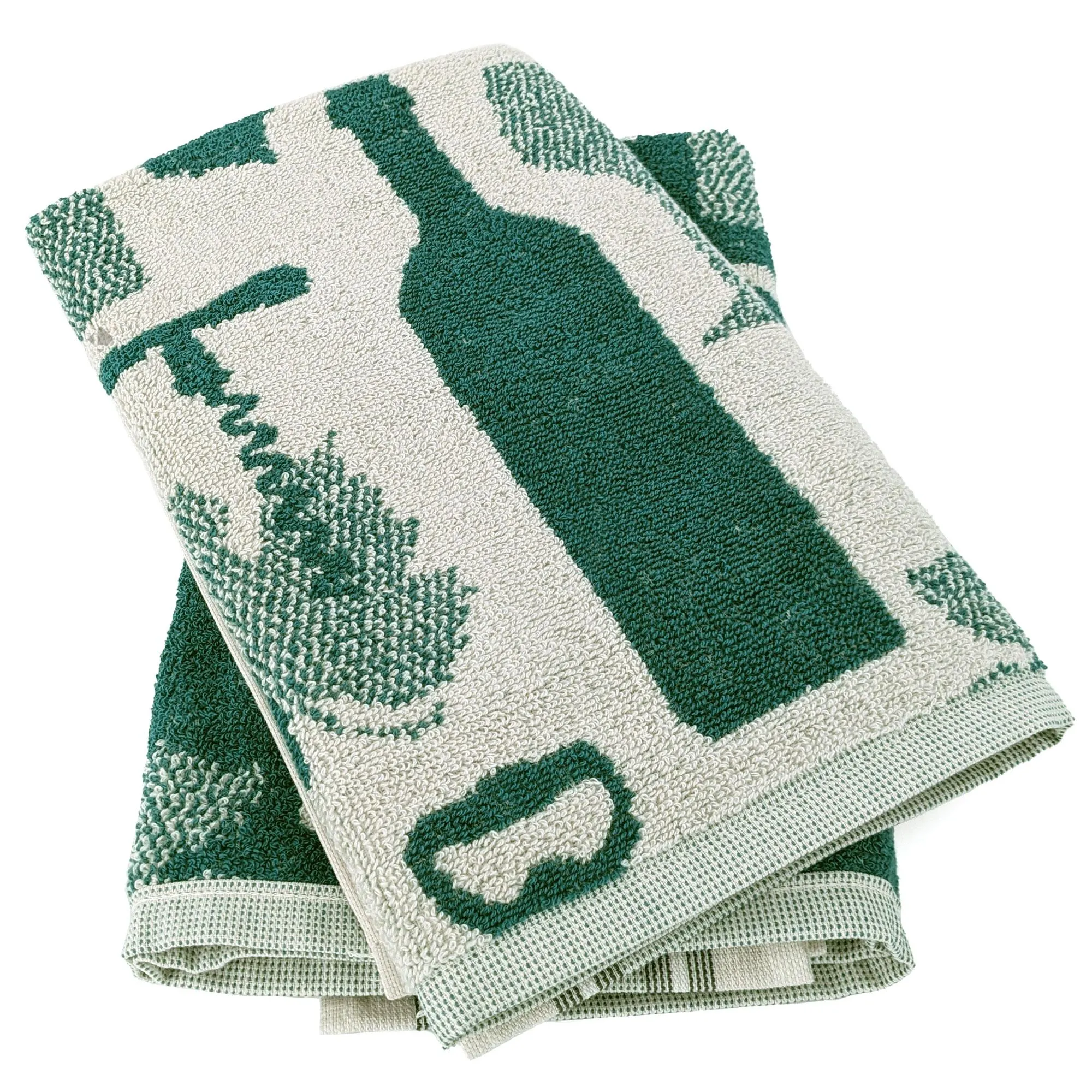 Lot de 2 torchons de cuisine pur coton 50x50 cm VITIS motifs viticole vert
