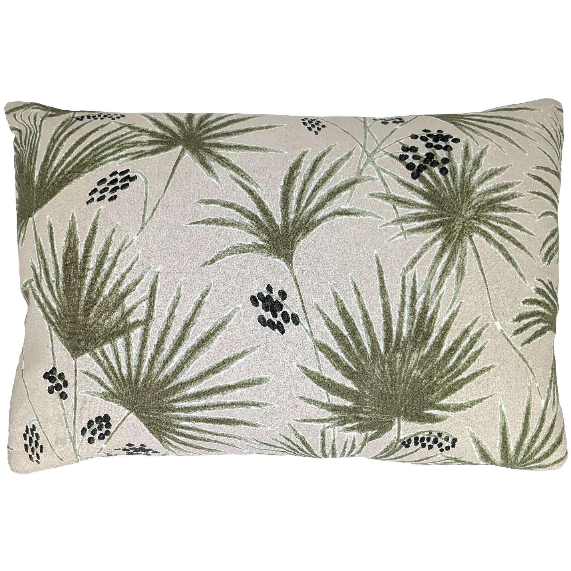 Housse de coussin 40x60 cm lin lavé motif végétal PALAWAN beige Sauge