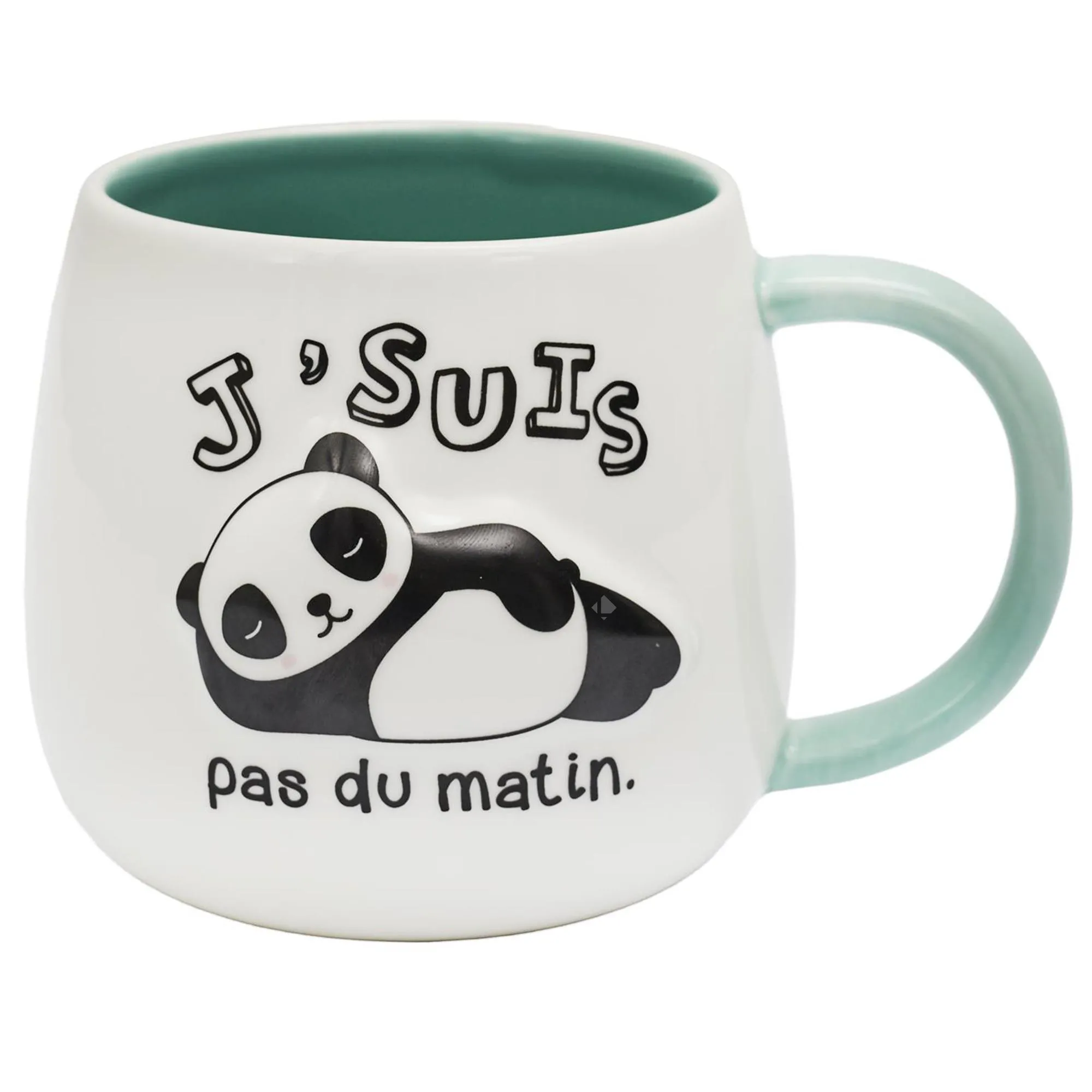 Mug en céramique à relief BREAKFAST 40 cl modèle "J'suis pas du matin" bleu