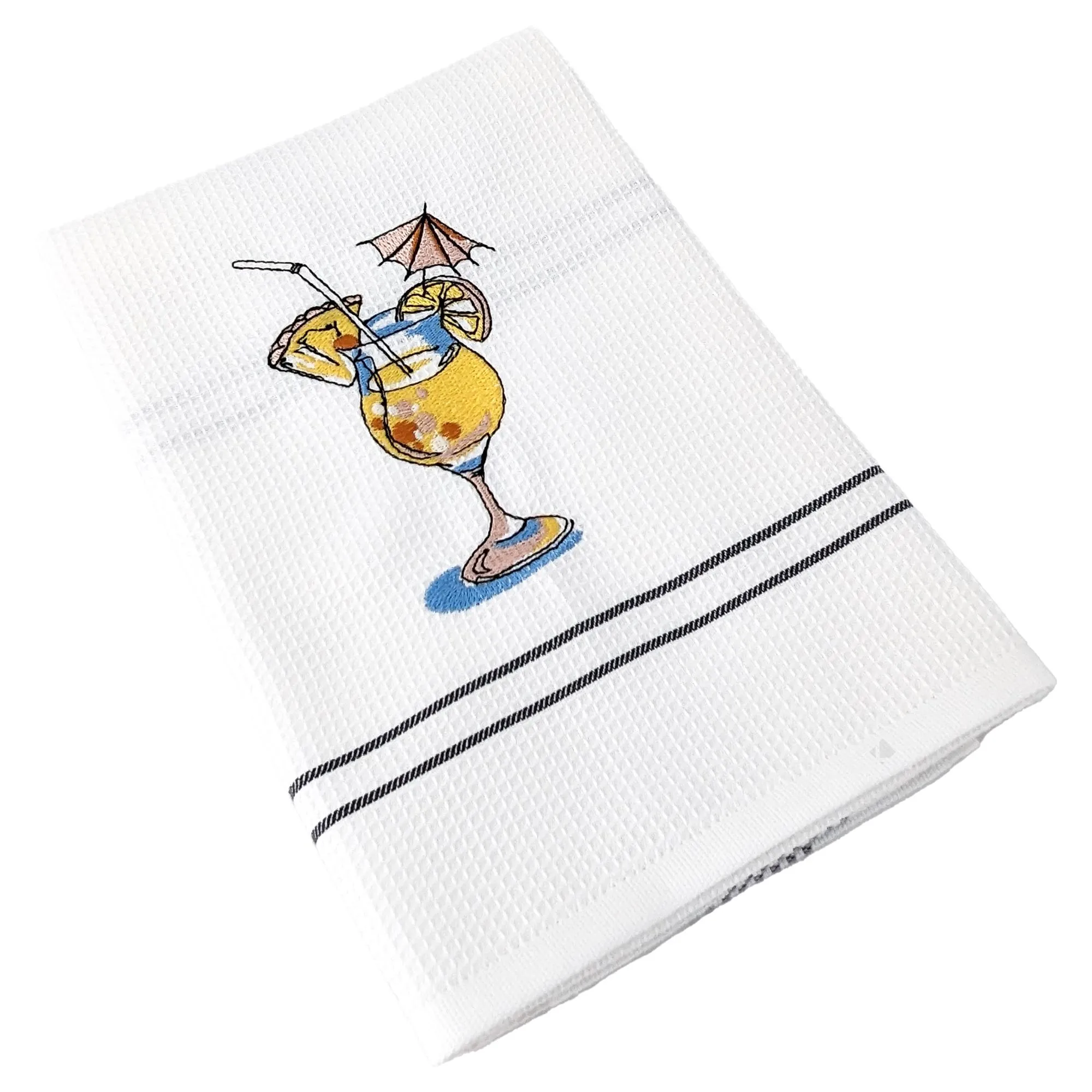 Torchon de cuisine 50x70 cm WAFFLE BRODÉ coton gris broderie cocktail