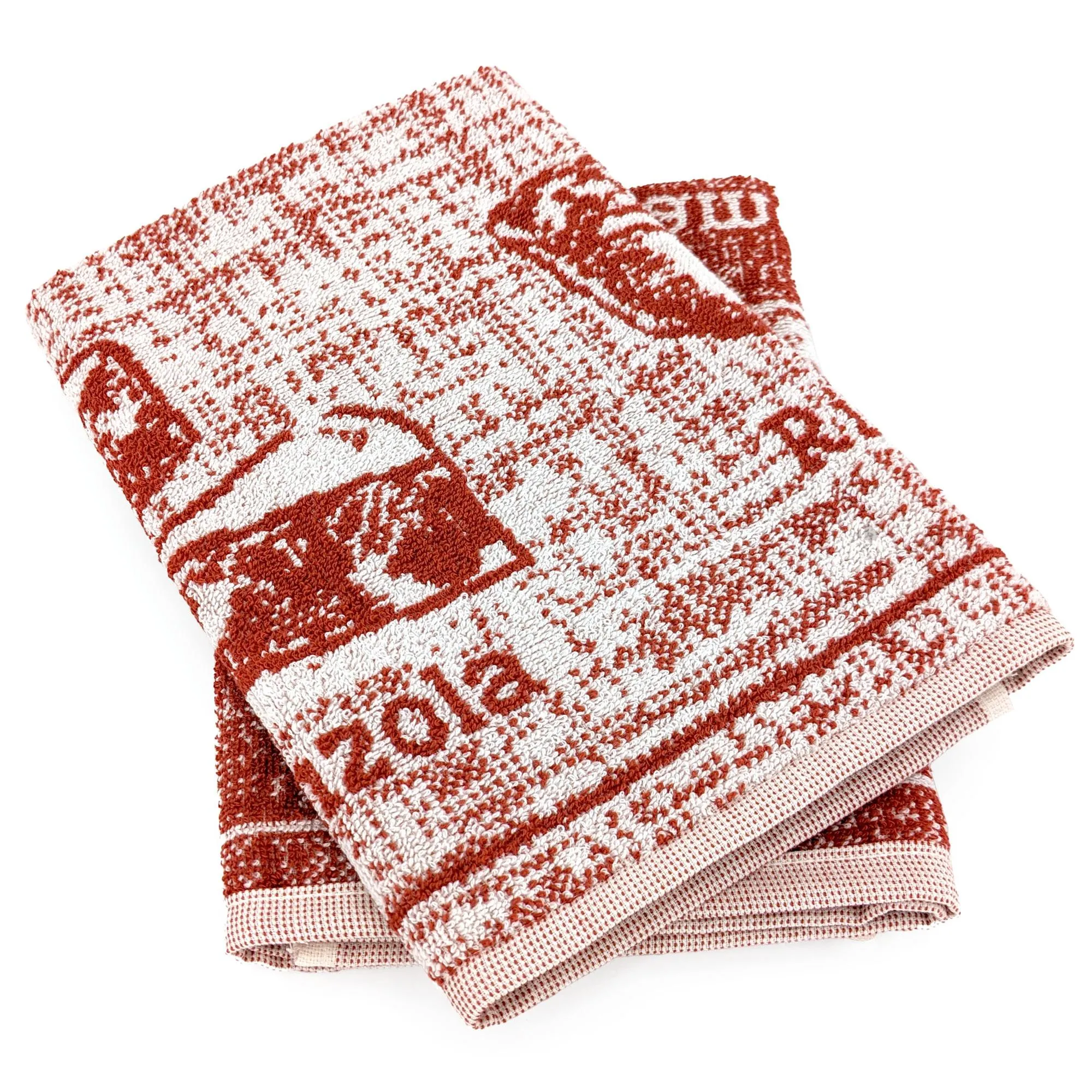 Lot de 2 torchons de cuisine pur coton 50x50 cm motif fromage CHEESE rouge
