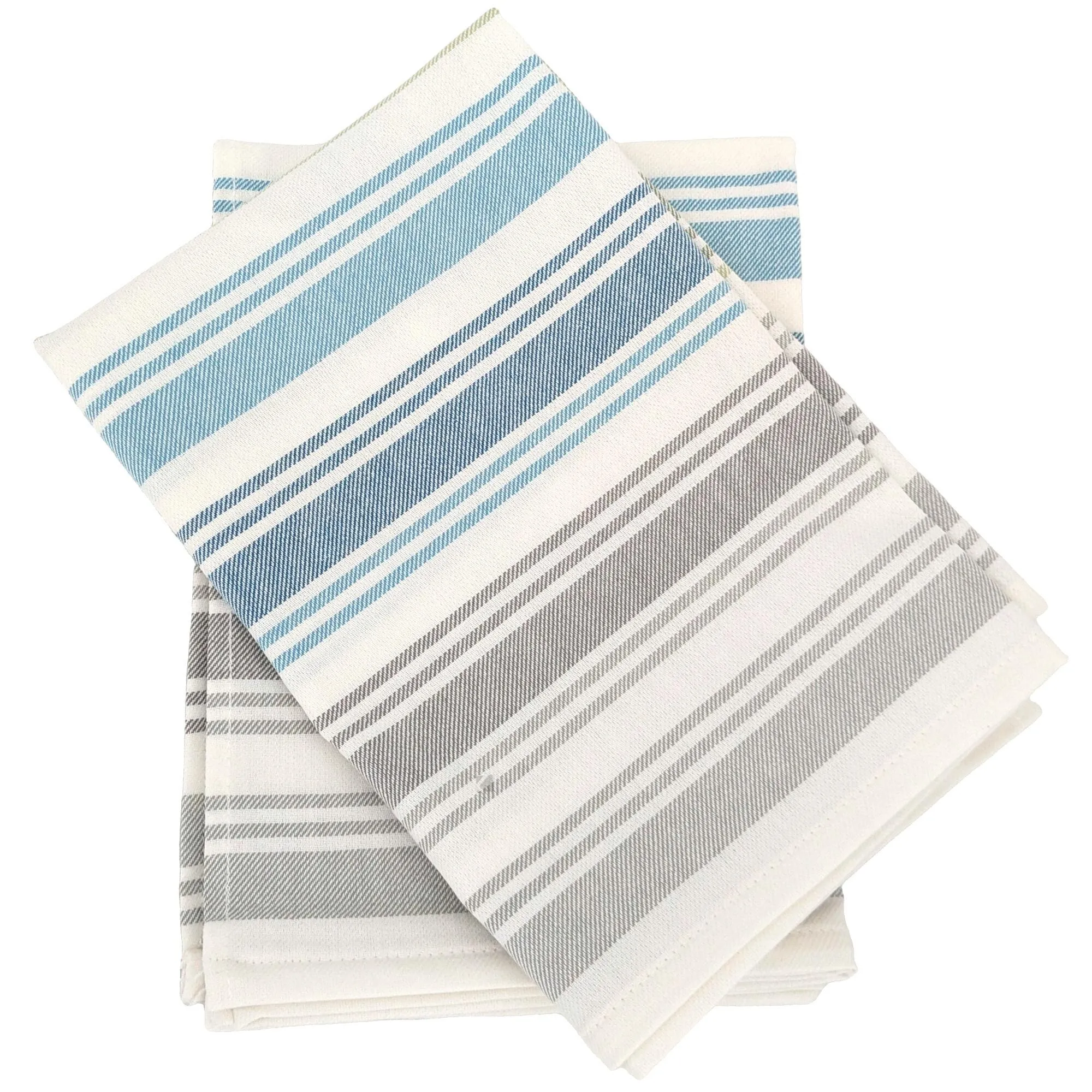 Lot de 2 torchons de cuisine toile 50x70 cm collection LINE bleu/vert