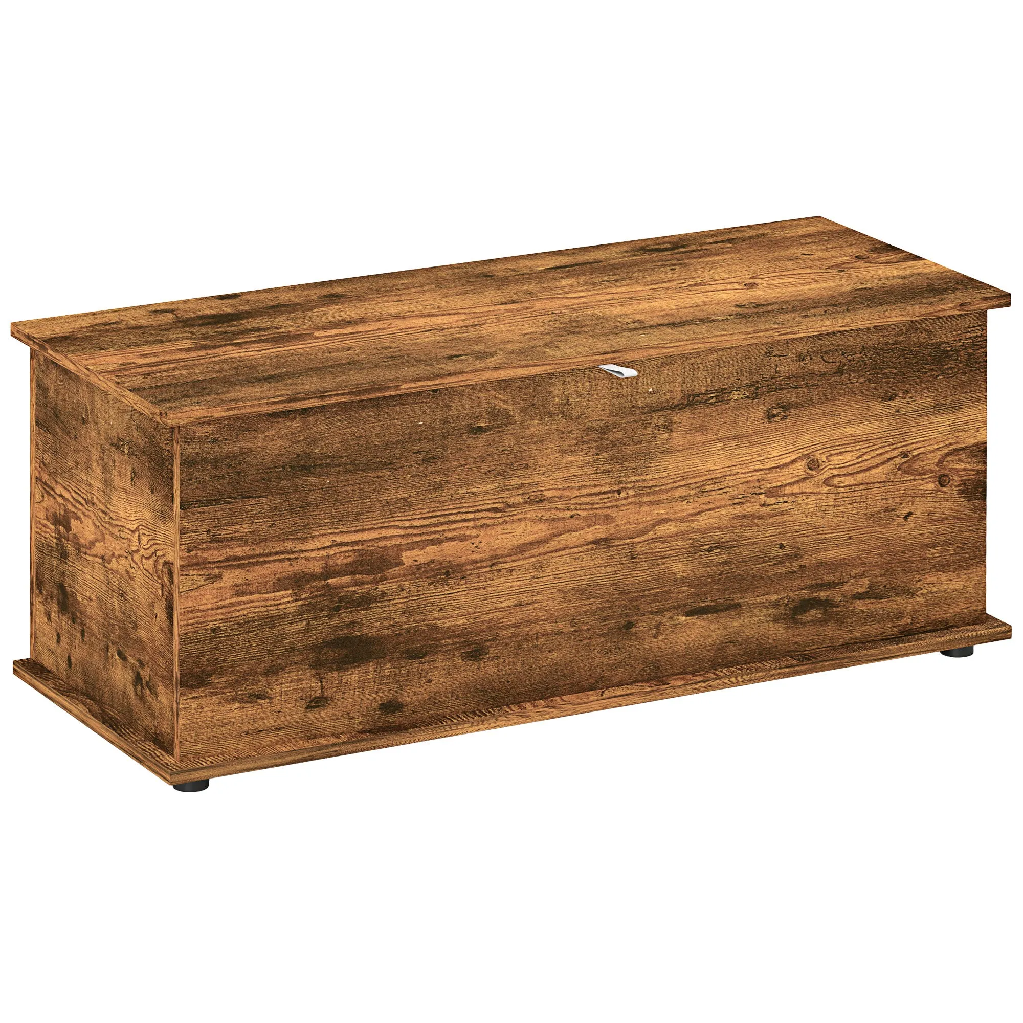 113L Storage Chest Box Rustic Brown Flip-Top Lid 2 Safety Hinges 100 x 40 x 40 cm Storage Trunk for Living Room Entryway