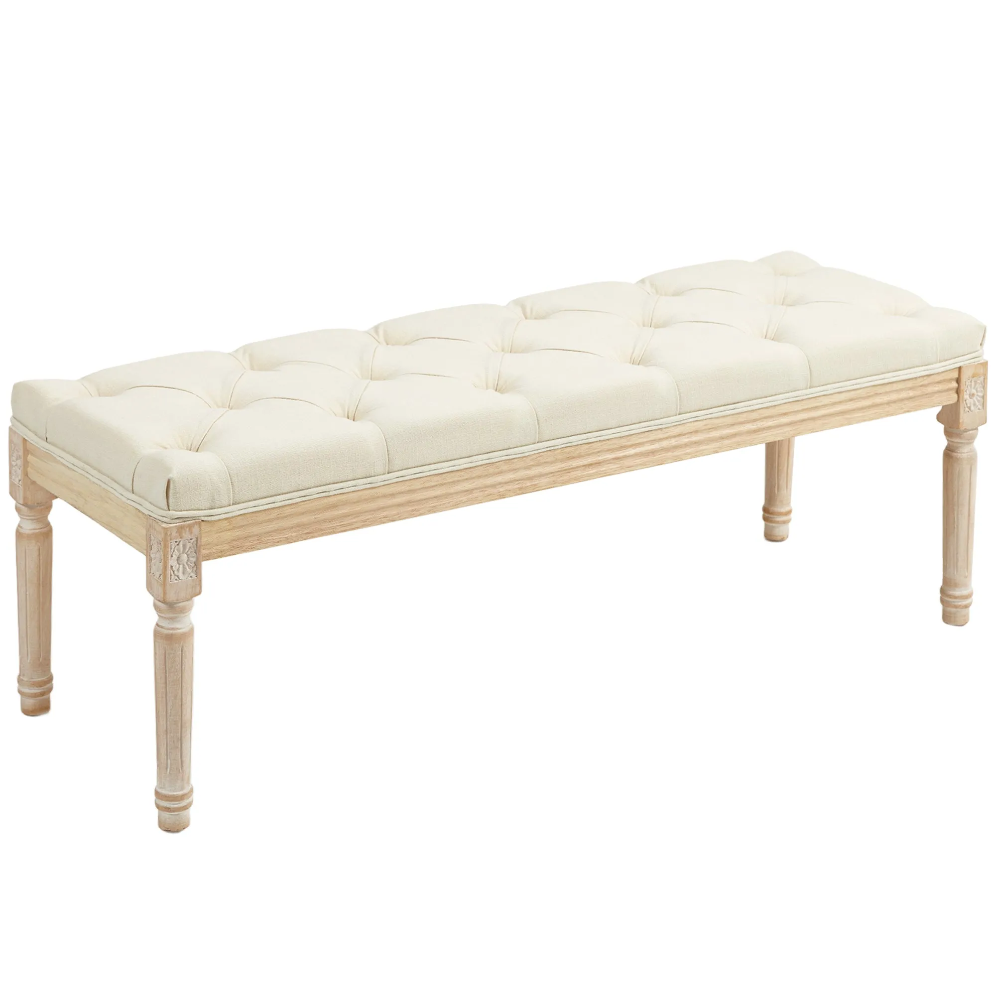 Vintage Wooden Bed End Bench Cream White