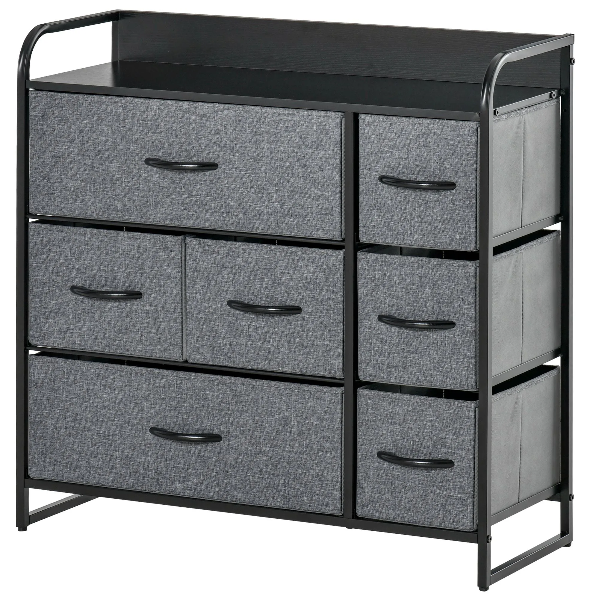 Chest of Drawers Grey with 7 Foldable Drawers 3-Tier Fabric Bedroom Dresser Clothes Storage Unit for Bedroom, Living Room