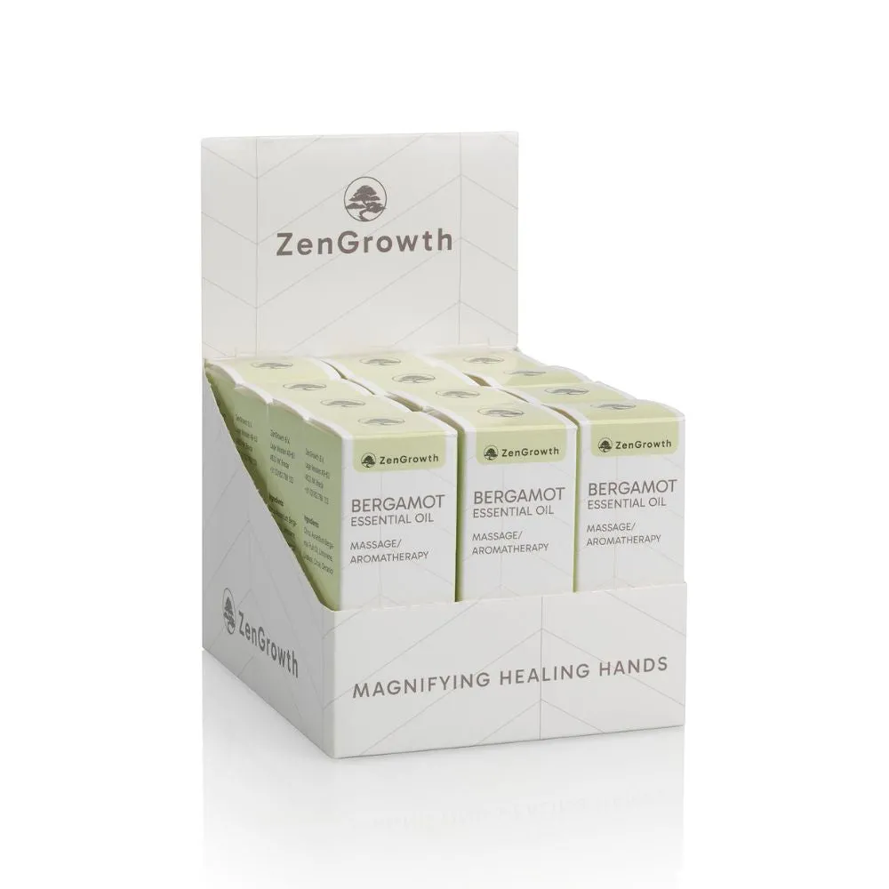 ZENGROWTH Présentoir d'huiles essentielles biologiques de bergamote avec 12 flacons