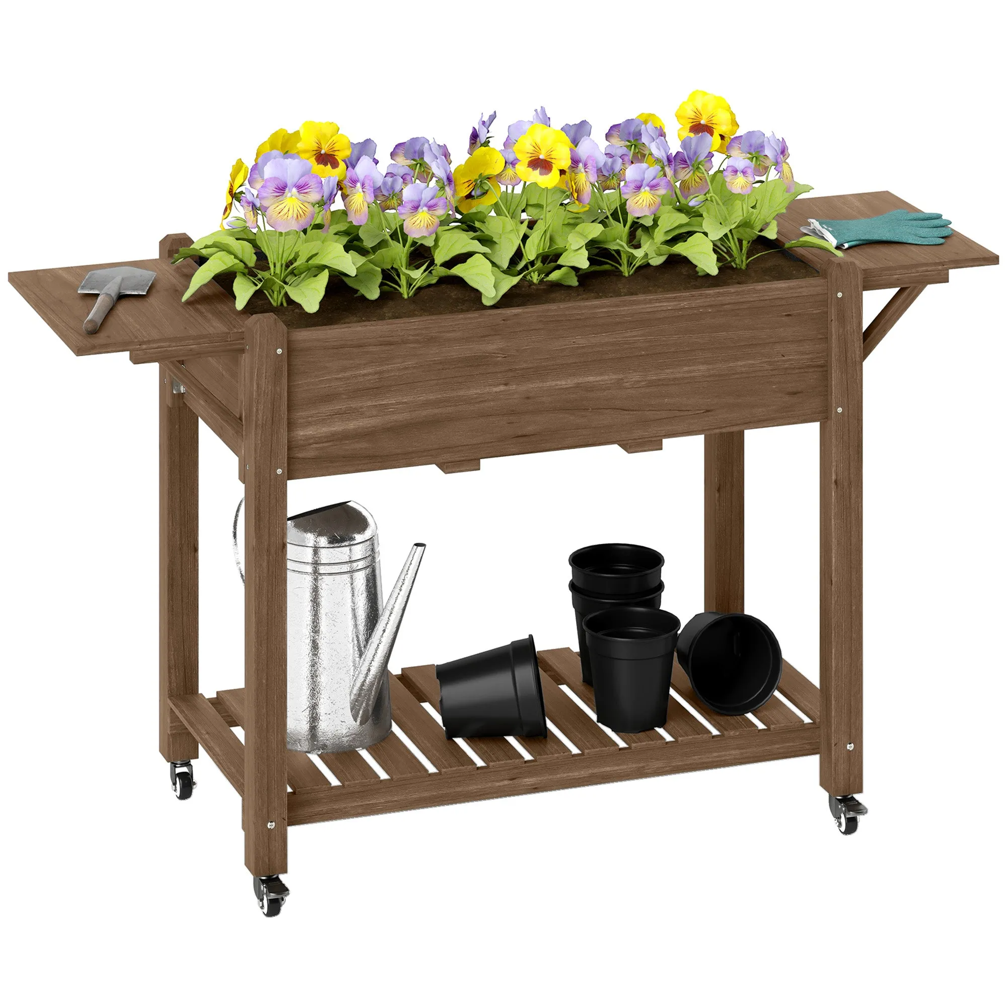 Wooden Raised Planter Carbonised 46 x 94cm with Shelves
