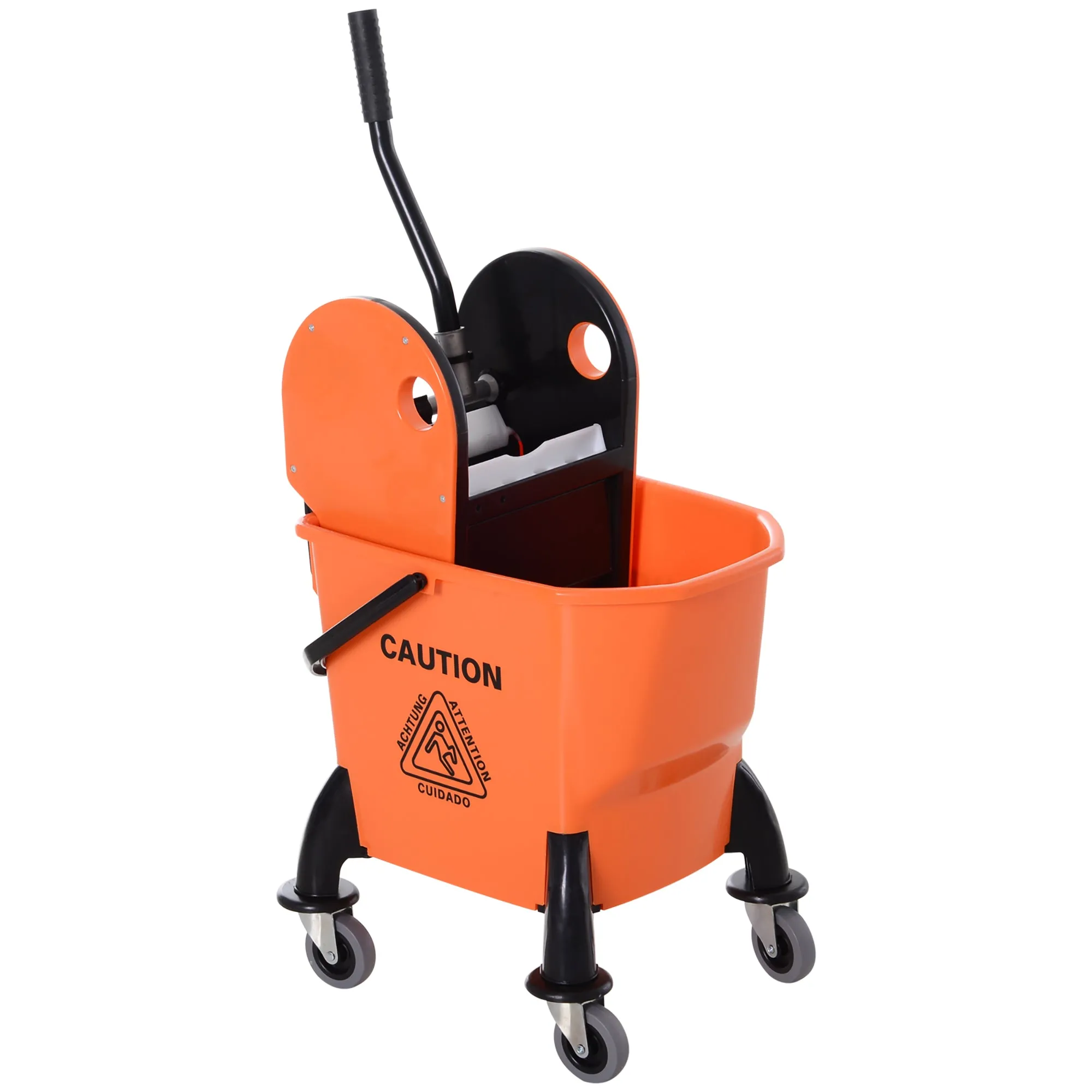 25L Mop Bucket Orange with Wringer, Wheels and Handle