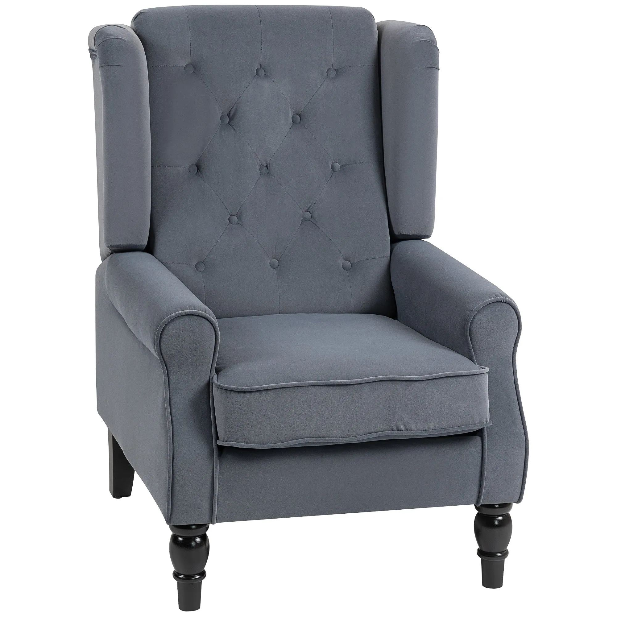 Wingback Accent Chair Retro Upholstered Button Tufted Occasional Chair for Living Room and Bedroom, Grey
