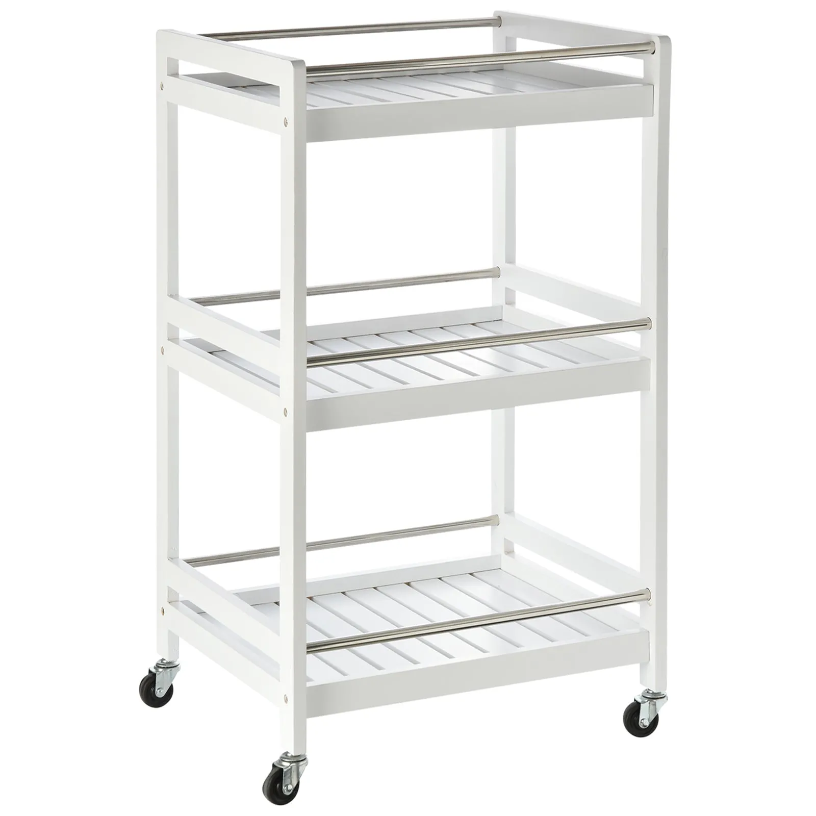 3 Tier Home Trolley Kitchen Storage Cart w/ Steel Bars 4 Universal Wheels Rolling Unit Organiser Living Room White