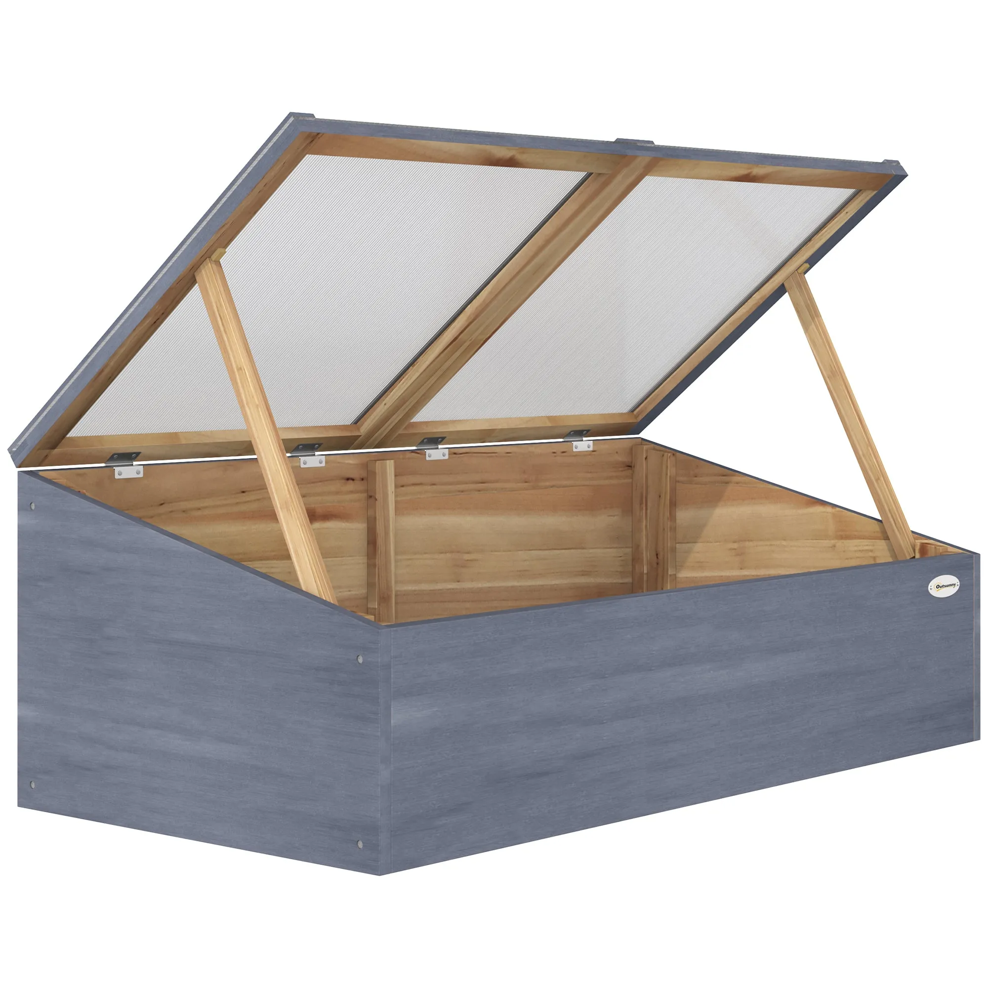 Wooden Cold Frame Mini Greenhouse 100 x 50 x 36 cm Light Grey Garden Polycarbonate Grow House with Independent Openable Top Covers