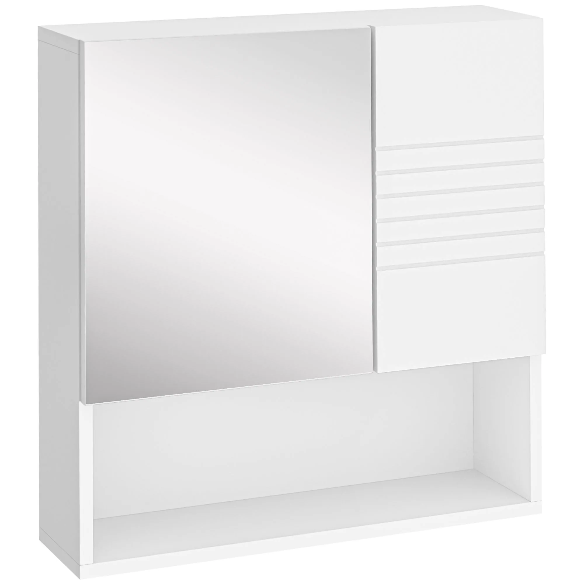Wall-Mounted Double Door Bathroom Mirror Cabinet Storage with Adjustable Shelf White