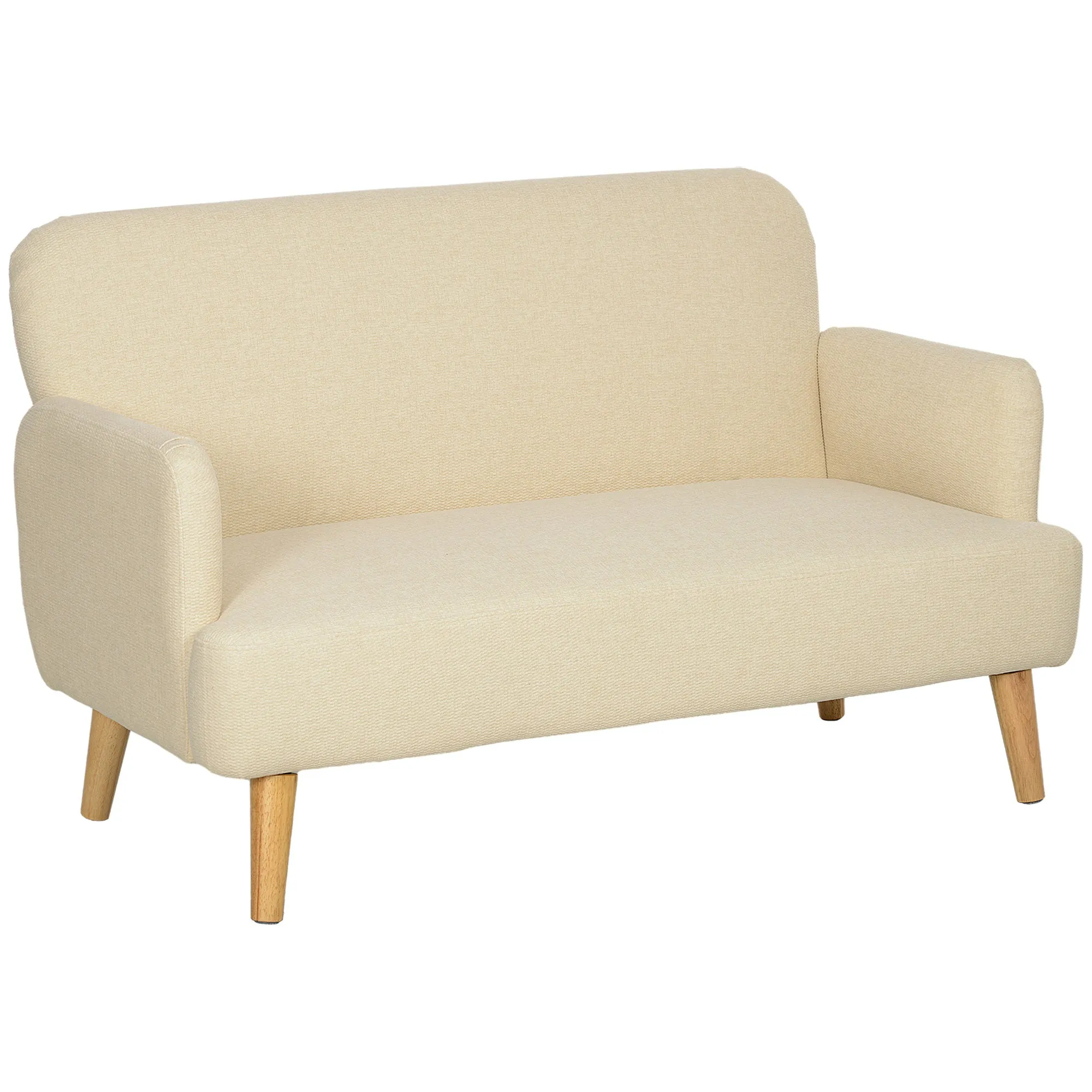 2 Seater Sofa Velvet Feel Fabric Small Sofa Loveseat with 21cm Thick Padding Wood Legs, Cream White