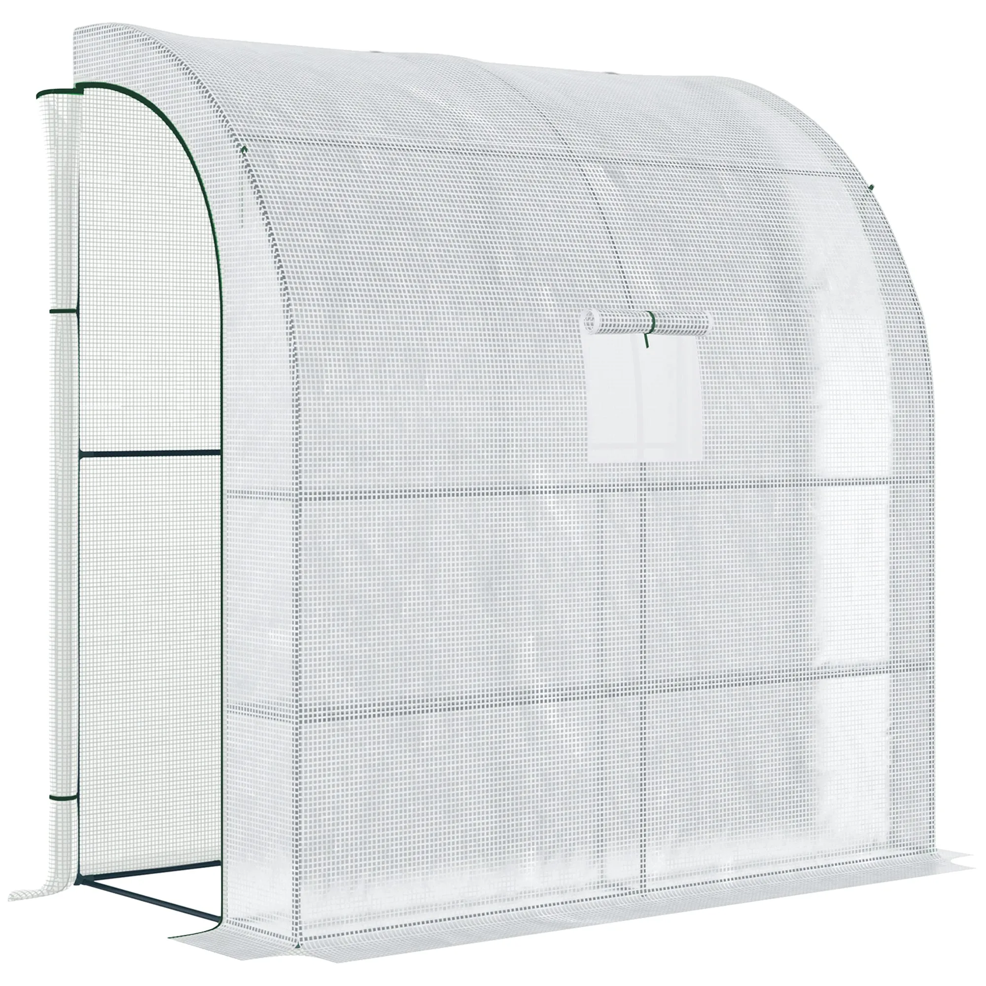 Walk-In Lean to Wall Greenhouse 200L x 100W x 215Hcm White Outdoor with Windows Doors 3 Tiers 4 Wired Shelves