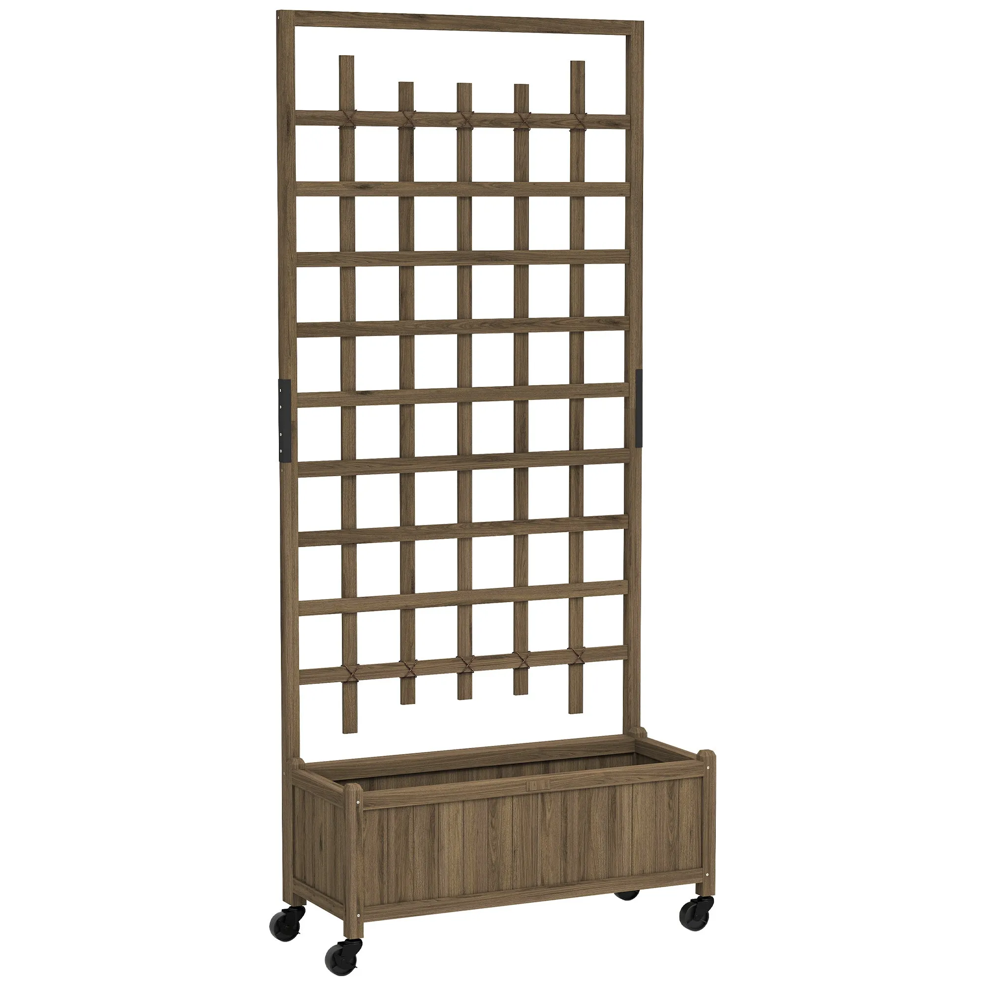 Wooden Trellis Planter Brown with Wheels Raised Garden Bed to Climb and Grow Vegetables Herbs