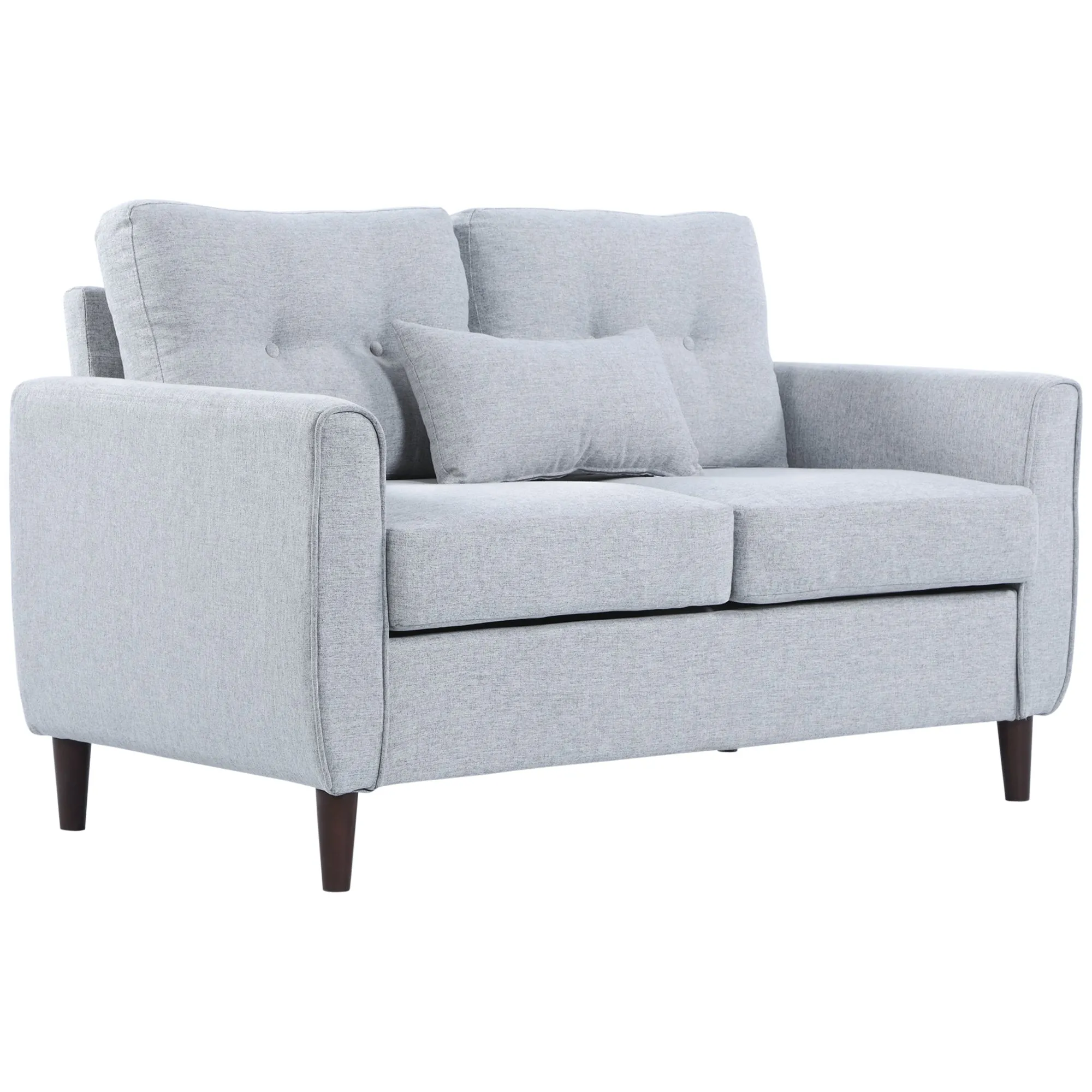 2 Seater Sofa with Spring Cushion Fabric Sofa Wooden Legs Modern Love Seat for Living Room 140cm Width Tufted Couch for Bedroom, Light Grey