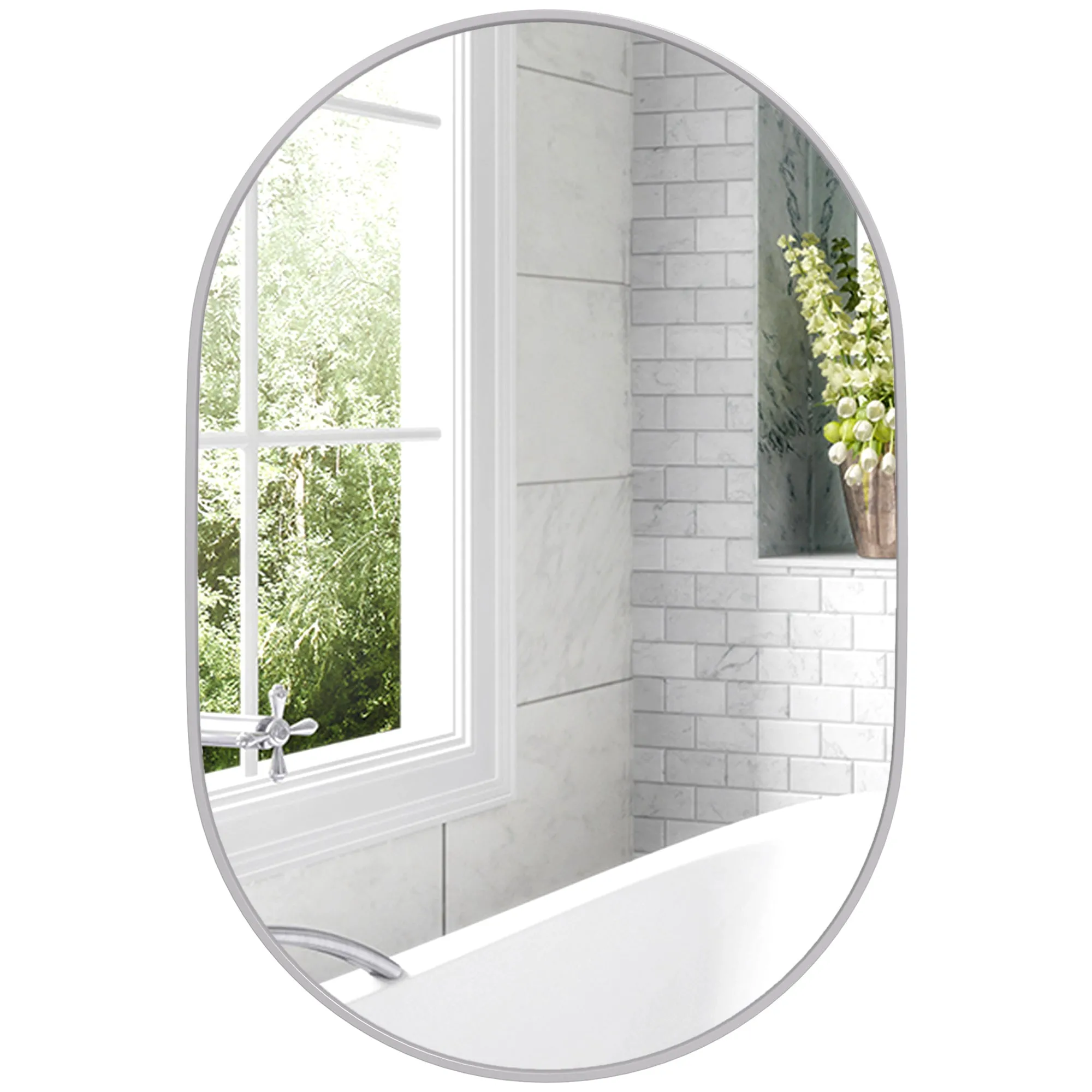 Wall Mounted 60cm Round Aluminium Frame Bathroom Mirror Silver Tone