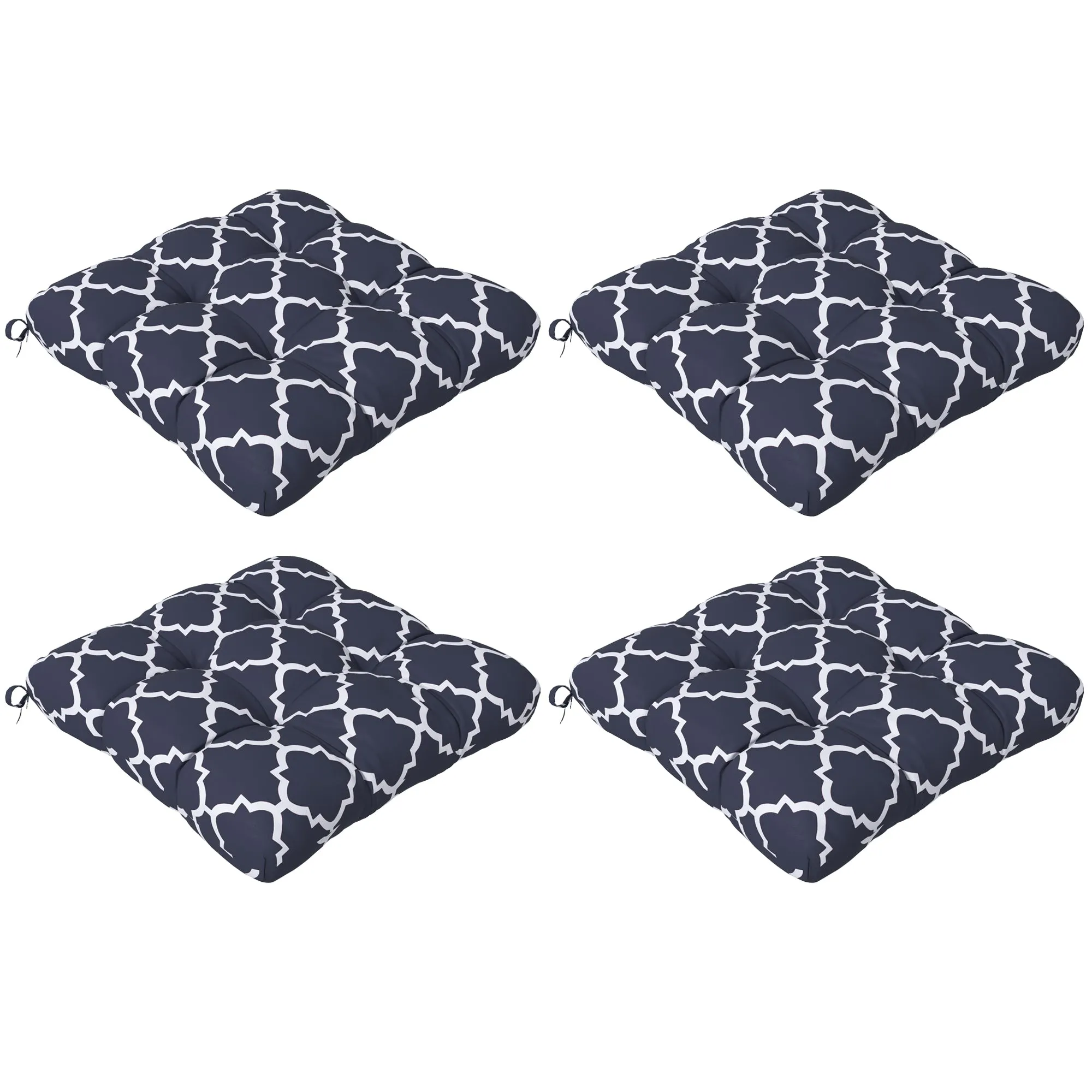 4-Piece Seat Cushion Pillows Replacement Blue Patio Chair Cushions Set with Ties for Indoor Outdoor