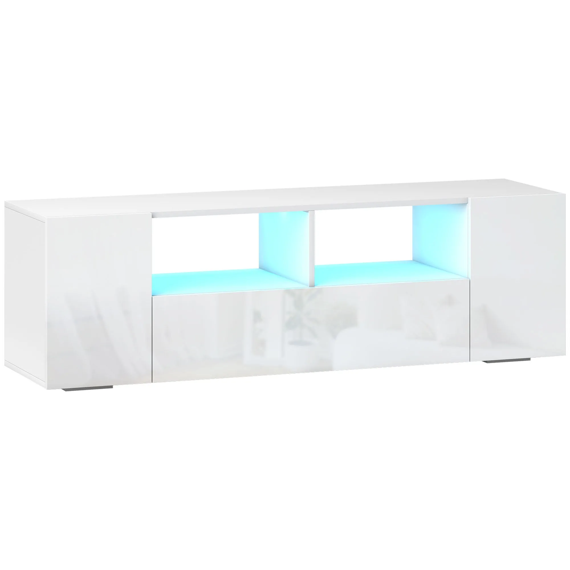 16 LED Light TV Stand with Storage, High Gloss White