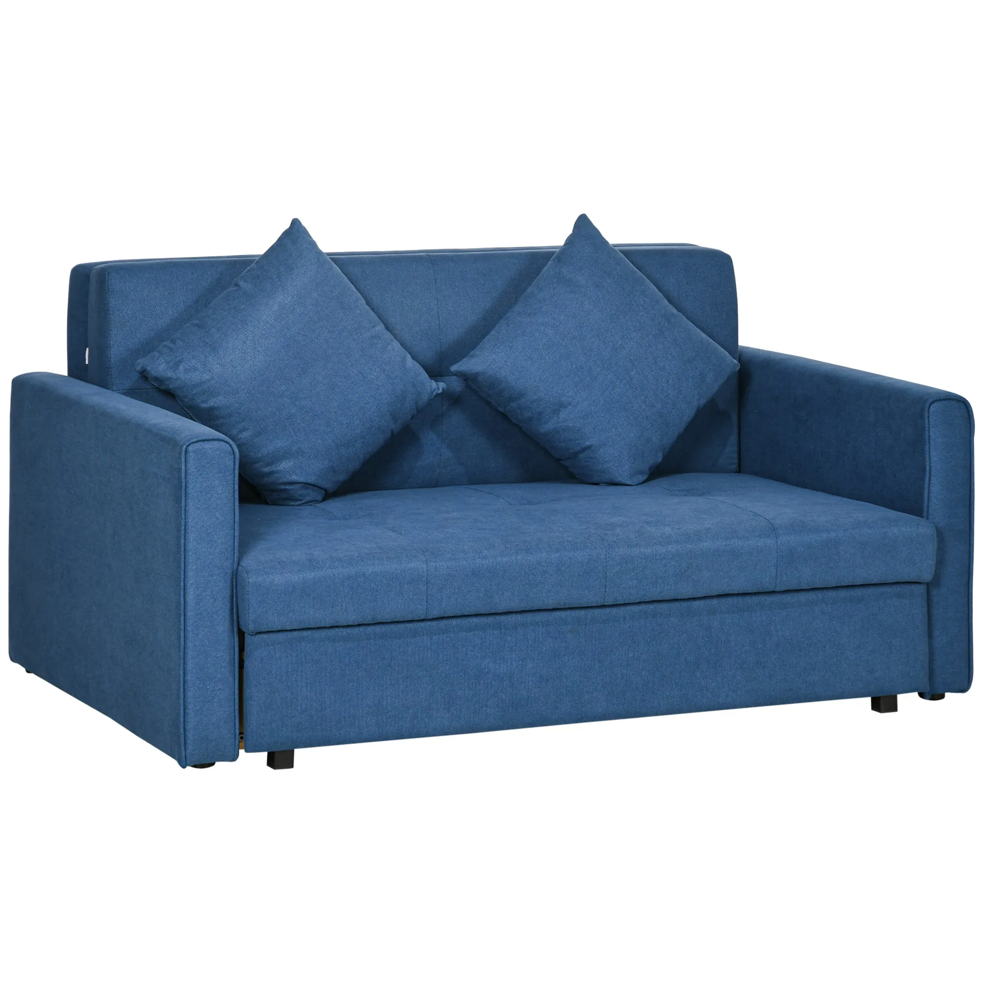 2 Seater Sofa Bed Convertible Bed Settee Modern Cotton Loveseat Sofa Couch with 2 Cushions Hidden Storage for Living Room Guest Room, Deep Blue