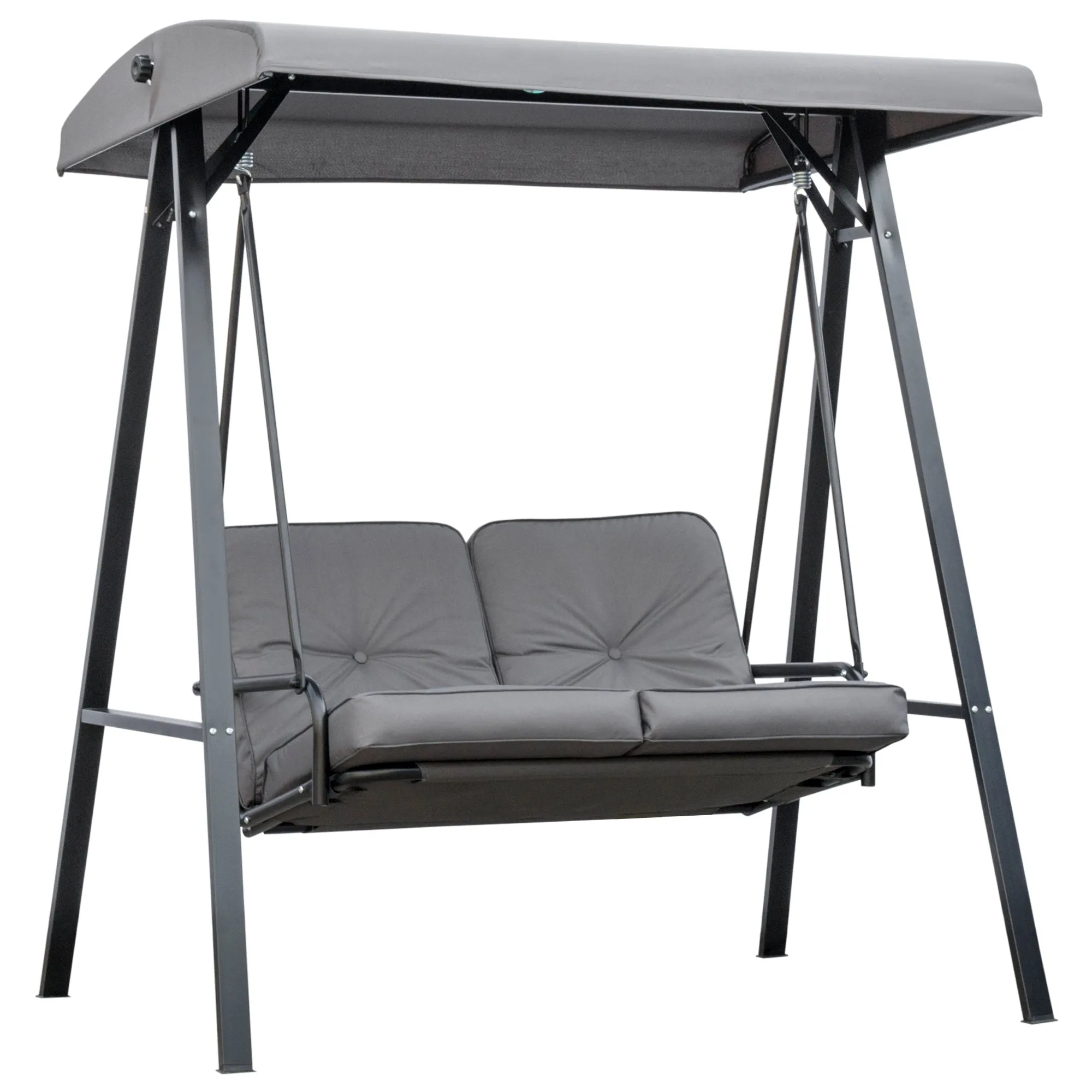 2 Seater Garden Swing Chair with Adjustable Tilting Canopy, Outdoor Hammock Bench with Steel Frame for Patio, Grey