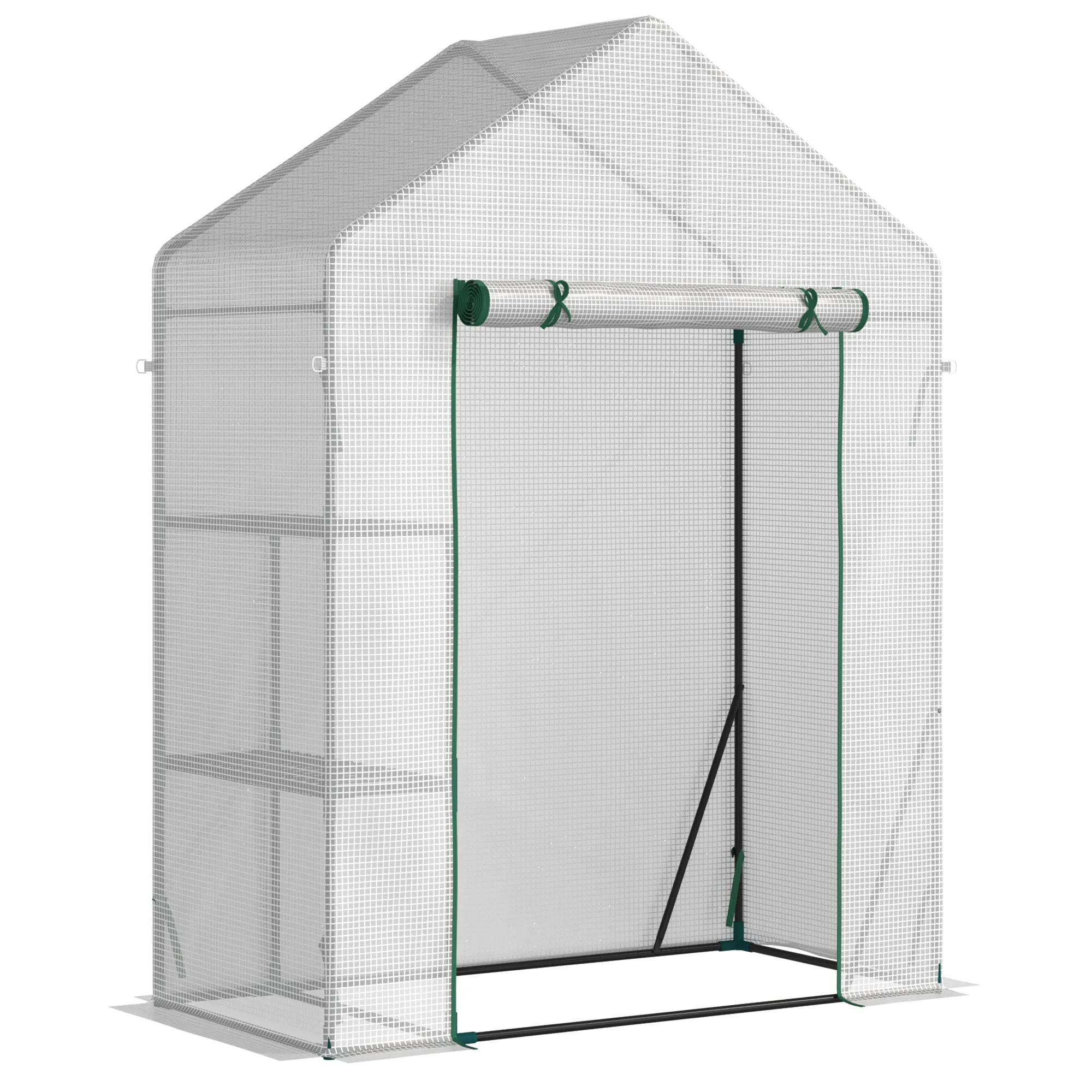 Walk In Greenhouse 143 x 73 x 195cm Green Portable Gardening Plant Grow House Tomato Greenhouse with 2 Tier Shelf Roll up Zip Panel Door Reinforced PE Cover