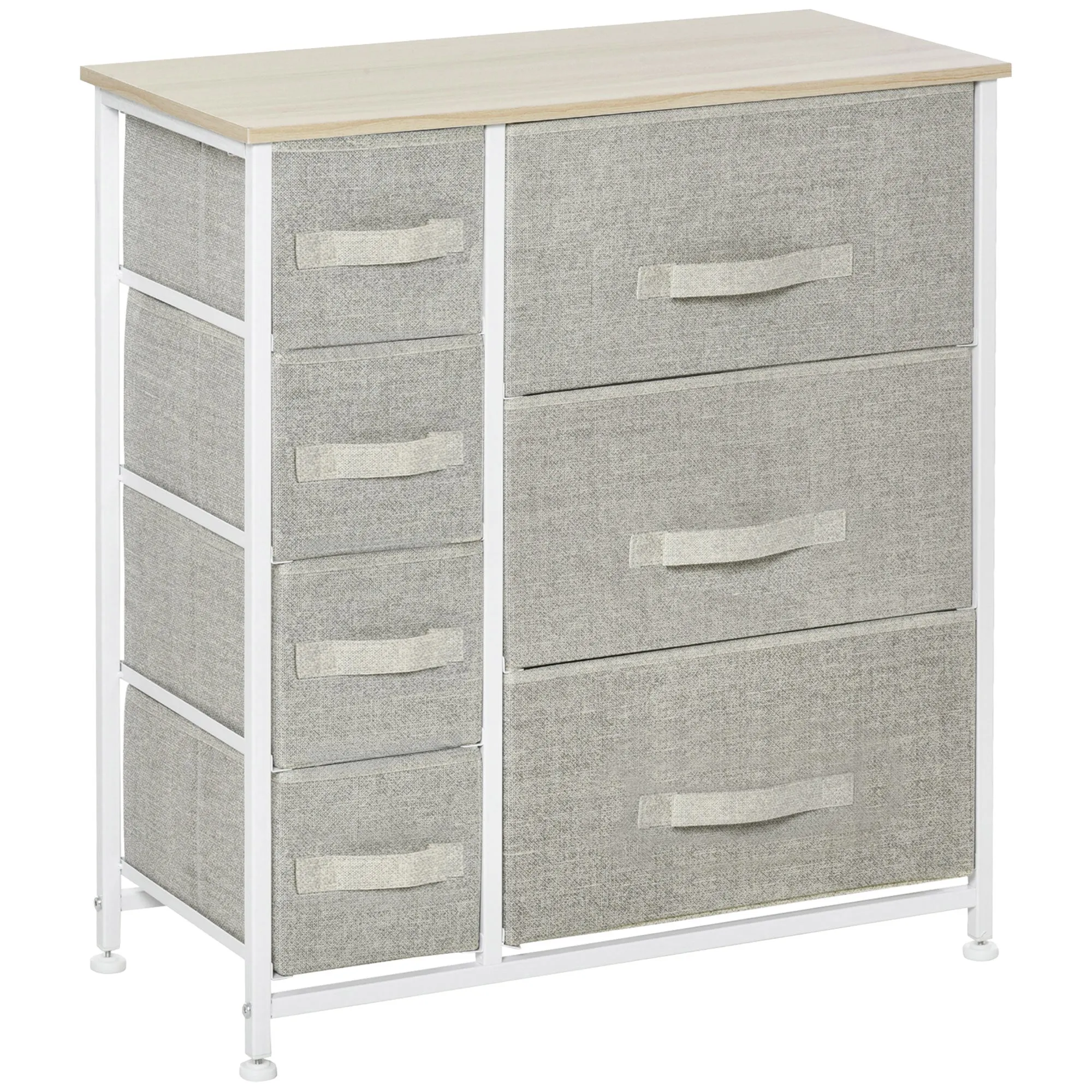 Chest of Drawers Light Grey with 7 Drawers, Fabric Drawers with Large Storage Space, Dresser with Metal Frame, Adjustable Feet for Bedroom Living Room