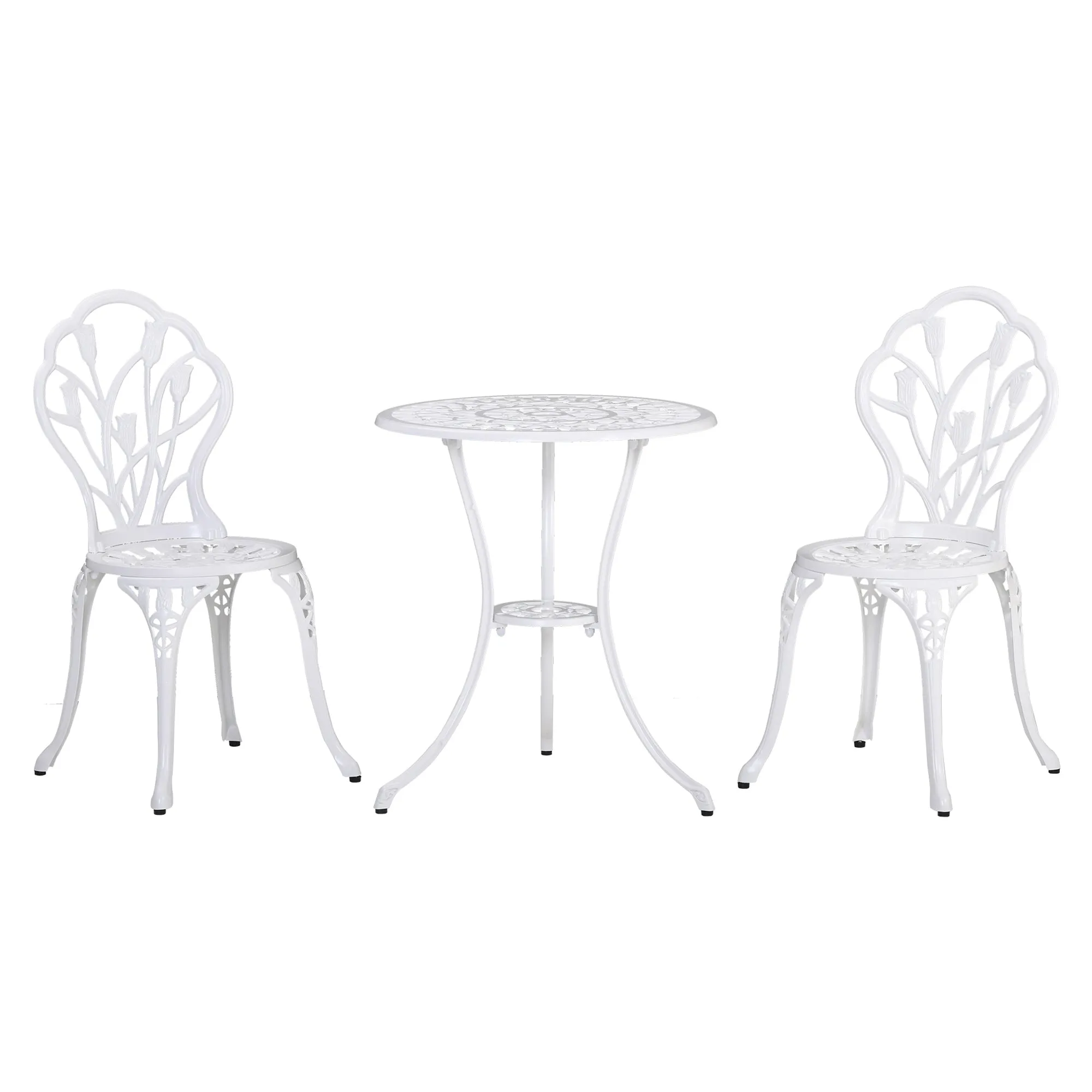 3 Piece Aluminium Patio Bistro Set for 2 with Umbrella Hole White