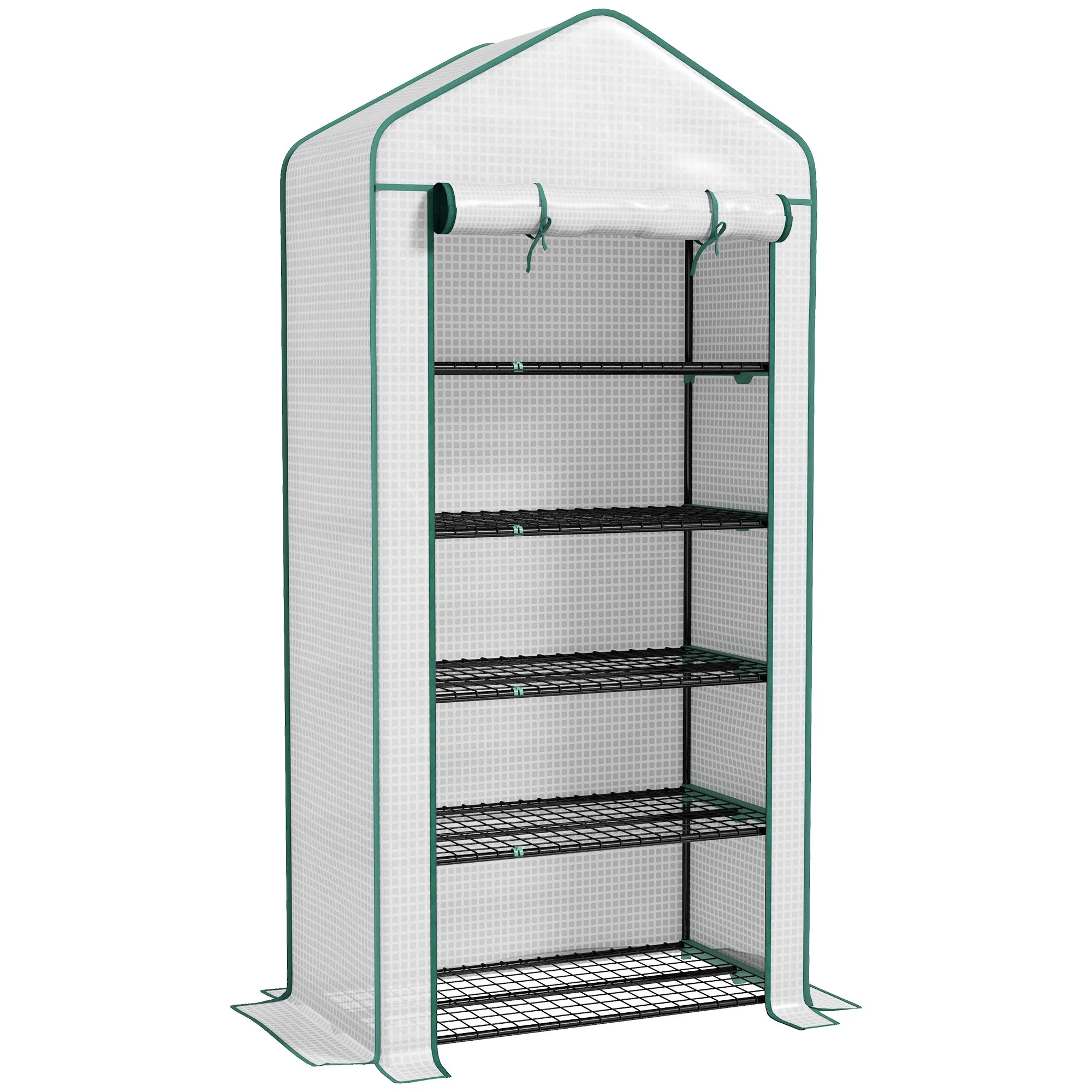 5 Tier Widened Mini Greenhouse 193H x 90W x 49Dcm White Portable Indoor Outdoor with Reinforced PE Cover Roll-up Door Wire Shelves