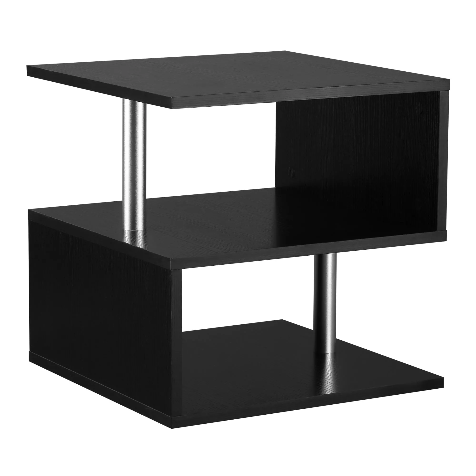 Wooden S Shape Cube Coffee Table Black 2 Tier Storage Shelves Organizer Office Bookcase Living Room End Desk Stand Display