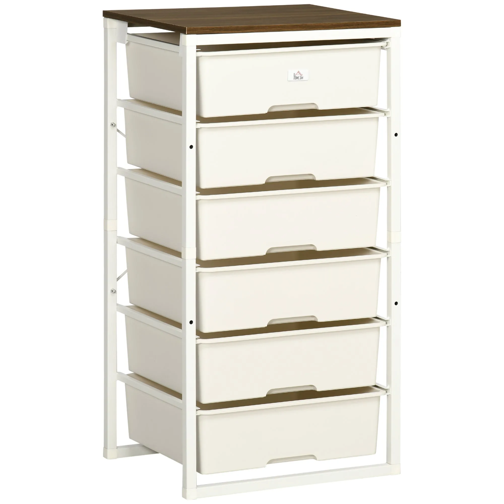 Bedroom Chest of Drawers White 6-Drawer Dresser Tall Storage Drawer Unit with Steel Frame for Living Room