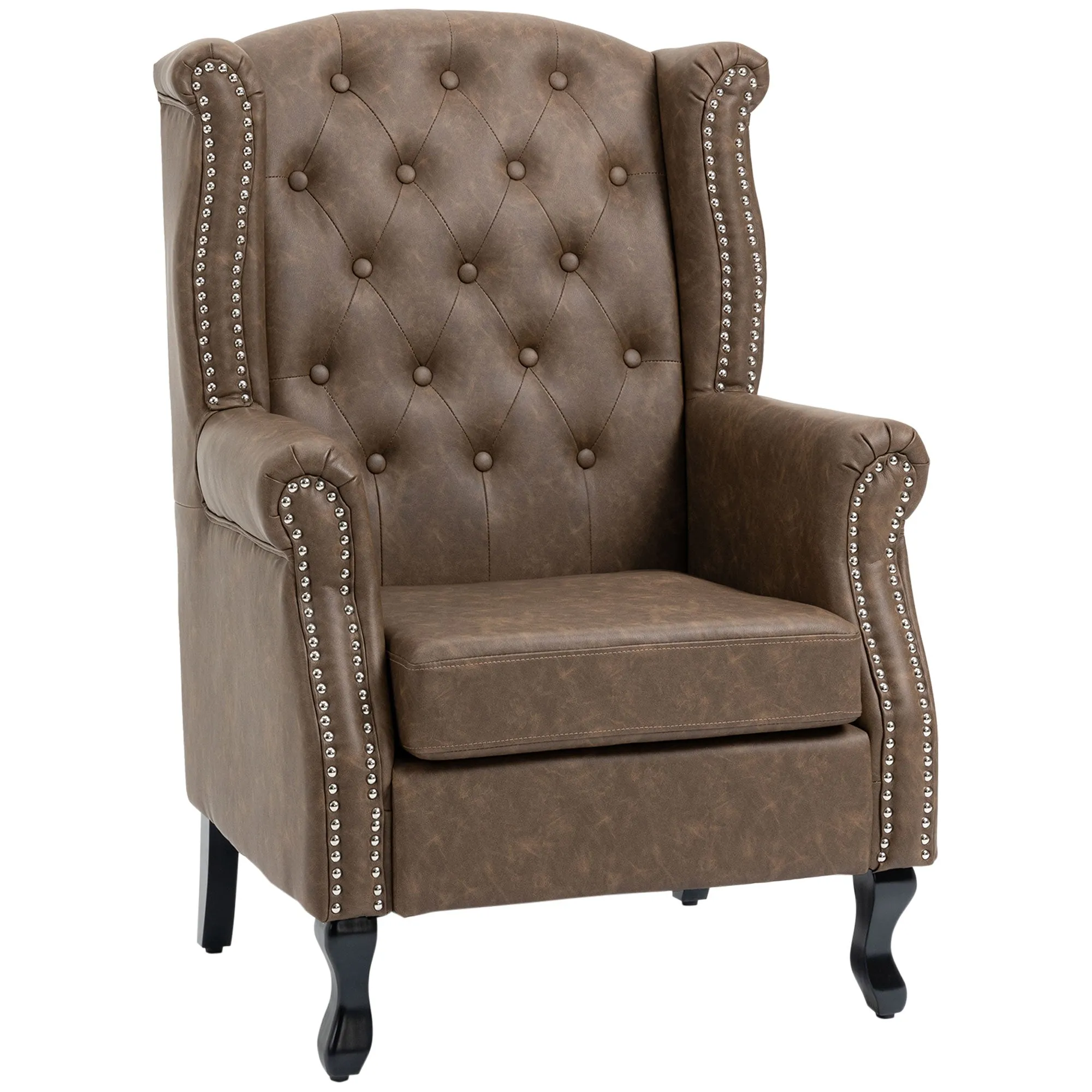 Wingback Accent Chair Tufted Chesterfield-style Armchair with Nail Head Trim for Living Room Bedroom, Brown