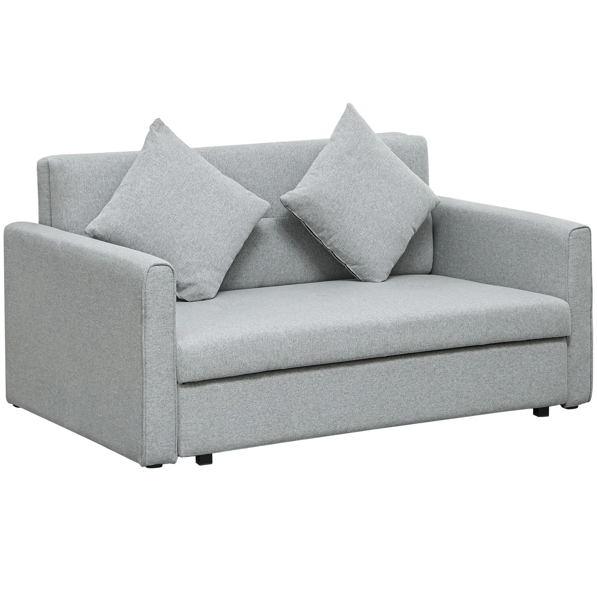 2 Seater Sofa Bed Convertible Bed Settee Modern Linen Loveseat Sofa Couch with 2 Cushions Hidden Storage for Living Room Guest Room, Light Grey