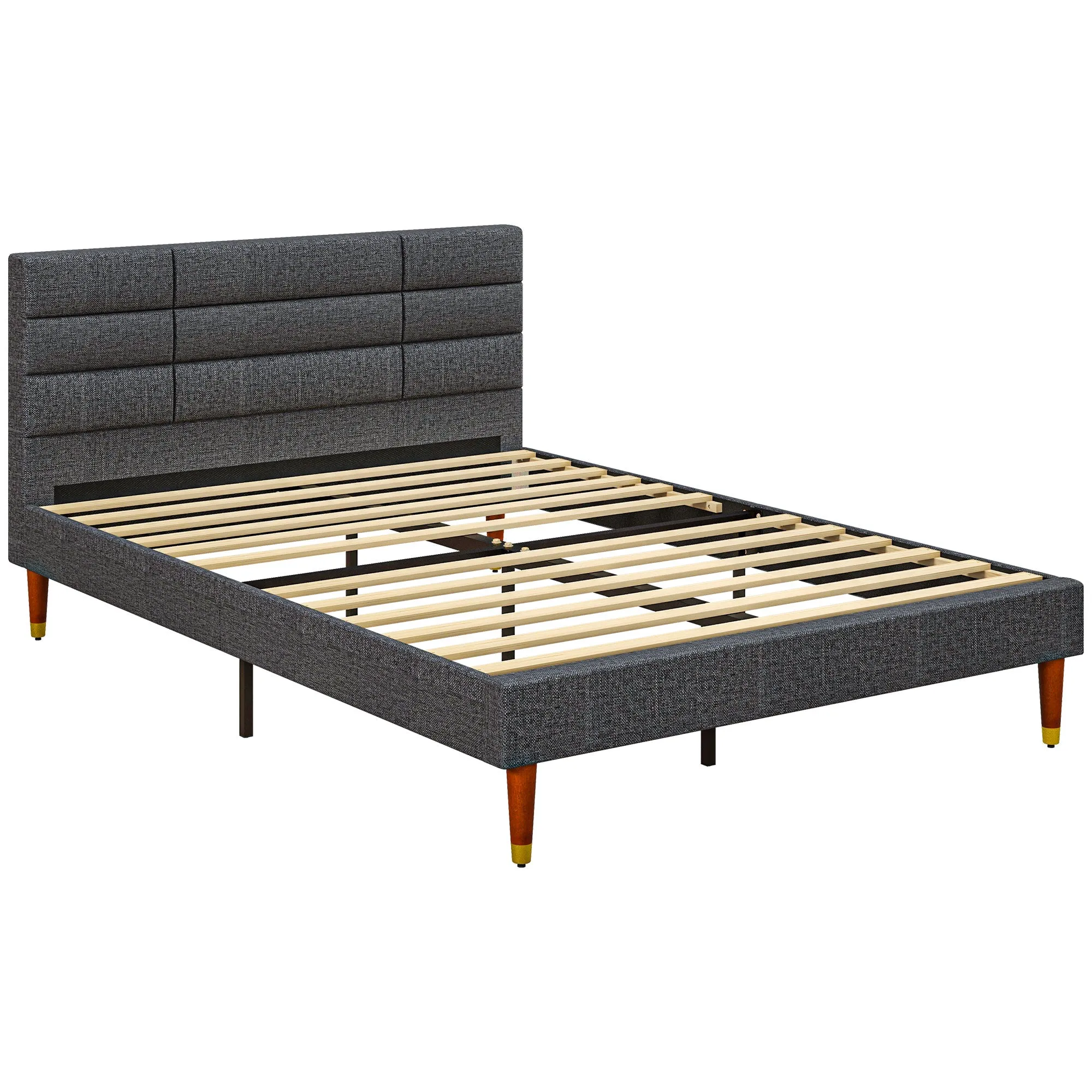 Upholstered Double Bed Frame with Slats Grey