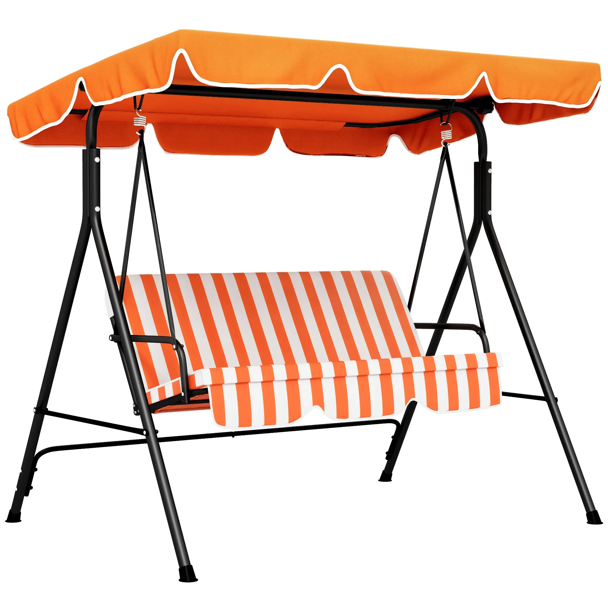 3 Seater Garden Rocking Bench Swing Chair, Heavy Duty Patio Metal Seat w/ Top Roof, Orange