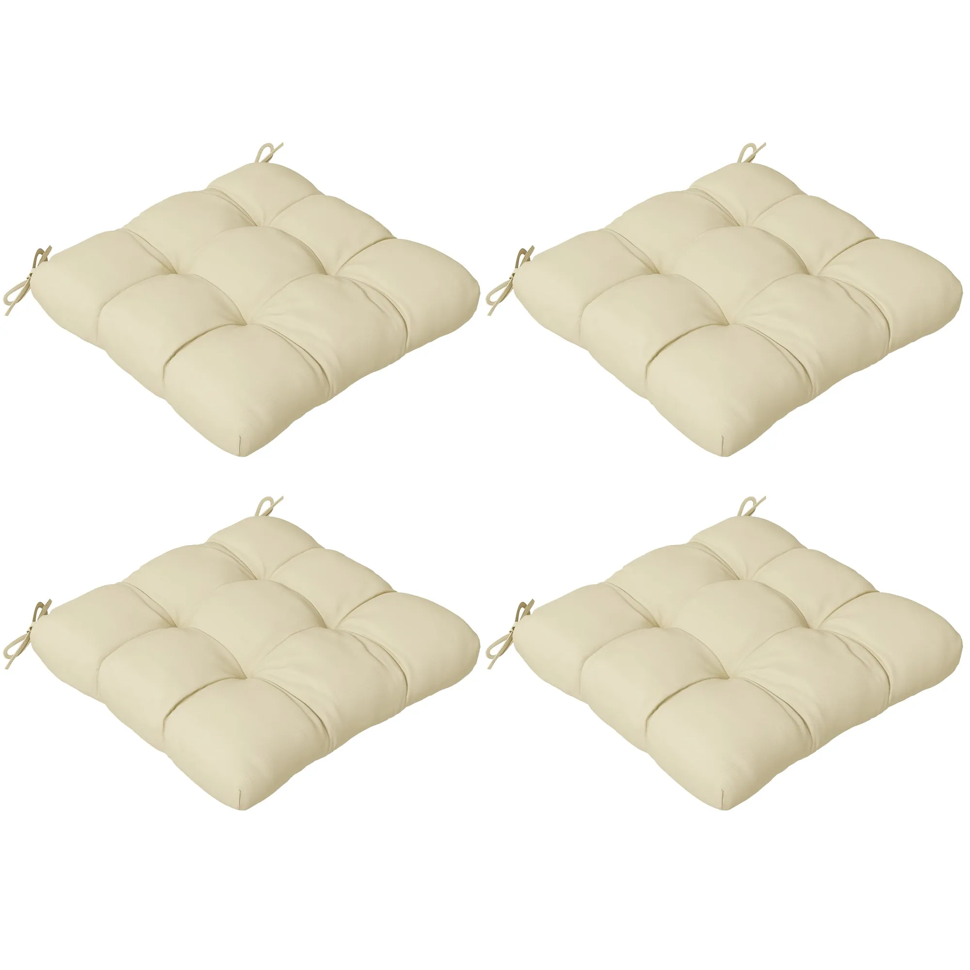 4-Piece Seat Cushion Pillows Replacement Beige Patio Chair Cushions Set with Ties for Indoor Outdoor