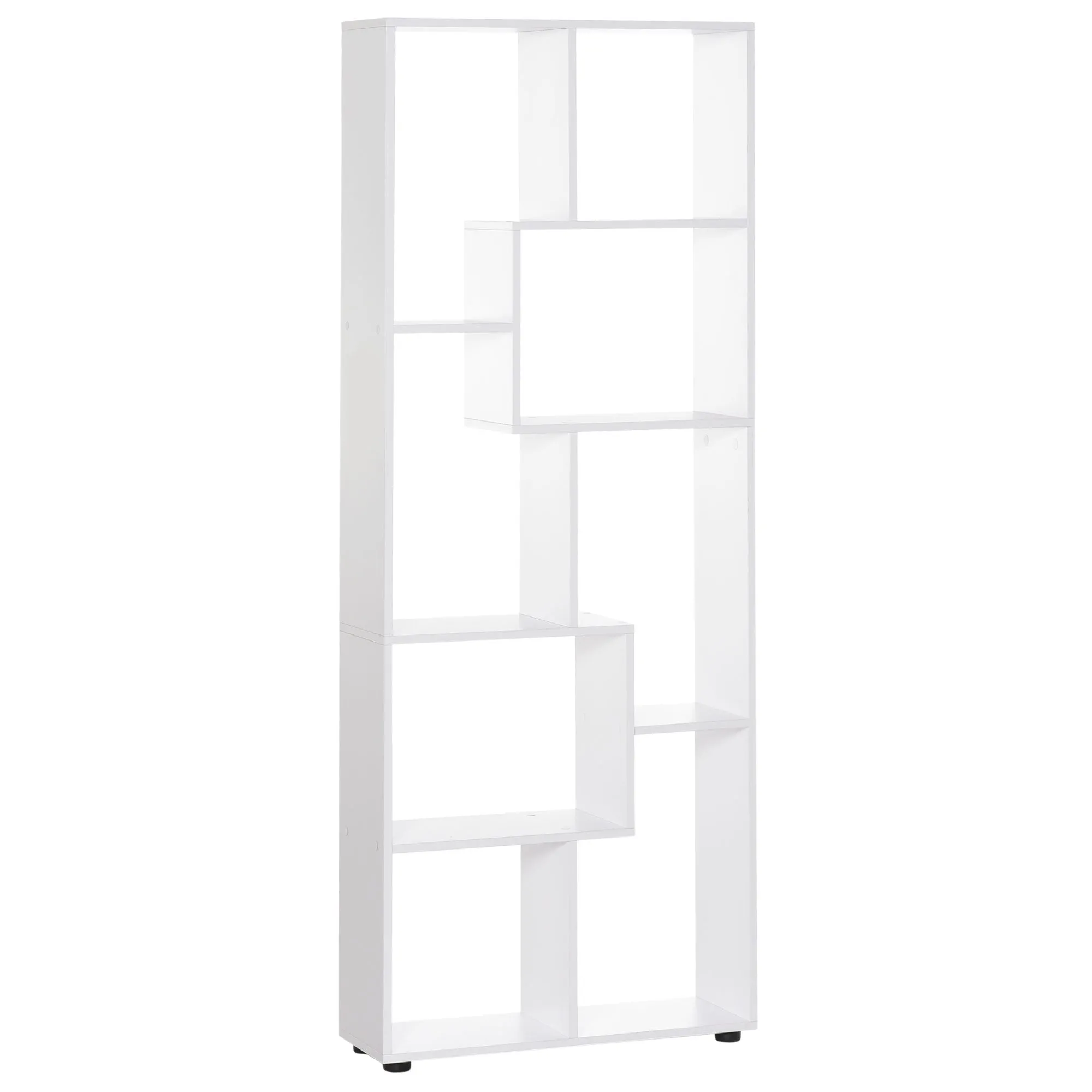 8 Tier Freestanding Bookcase White w Melamine Surface Anti-Tipping Foot Pads Home Display Storage Grid Stand Bedroom Living Room Furniture Modern Style