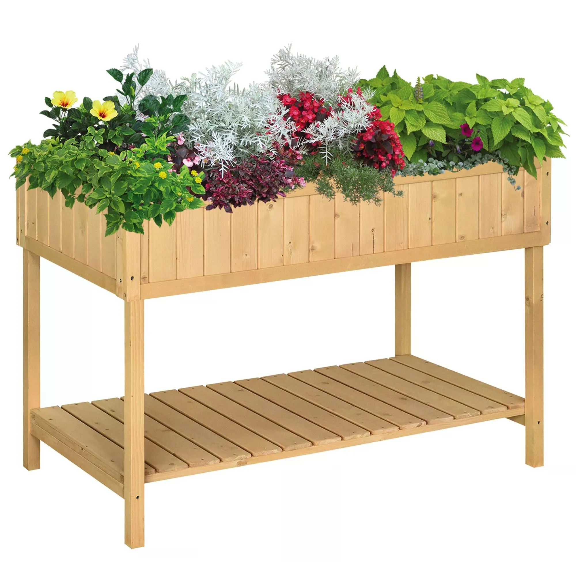 Wooden Garden Planters Oak Tone Rectangular 8 Compartment Plant Stand