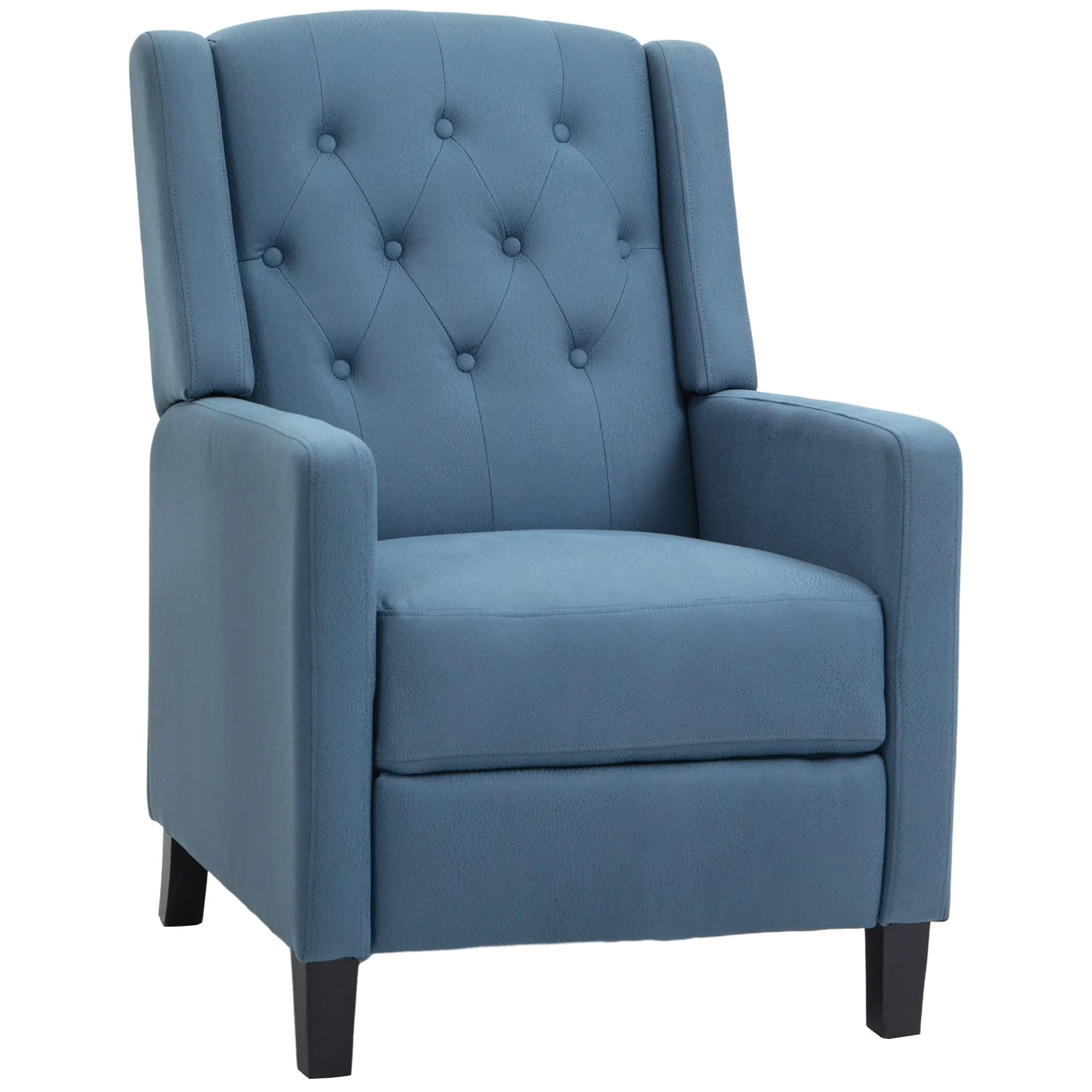 Wingback Recliner Chair for Home Theater Button Tufted Microfibre Cloth Reclining Armchair with Leg Rest, Deep Blue