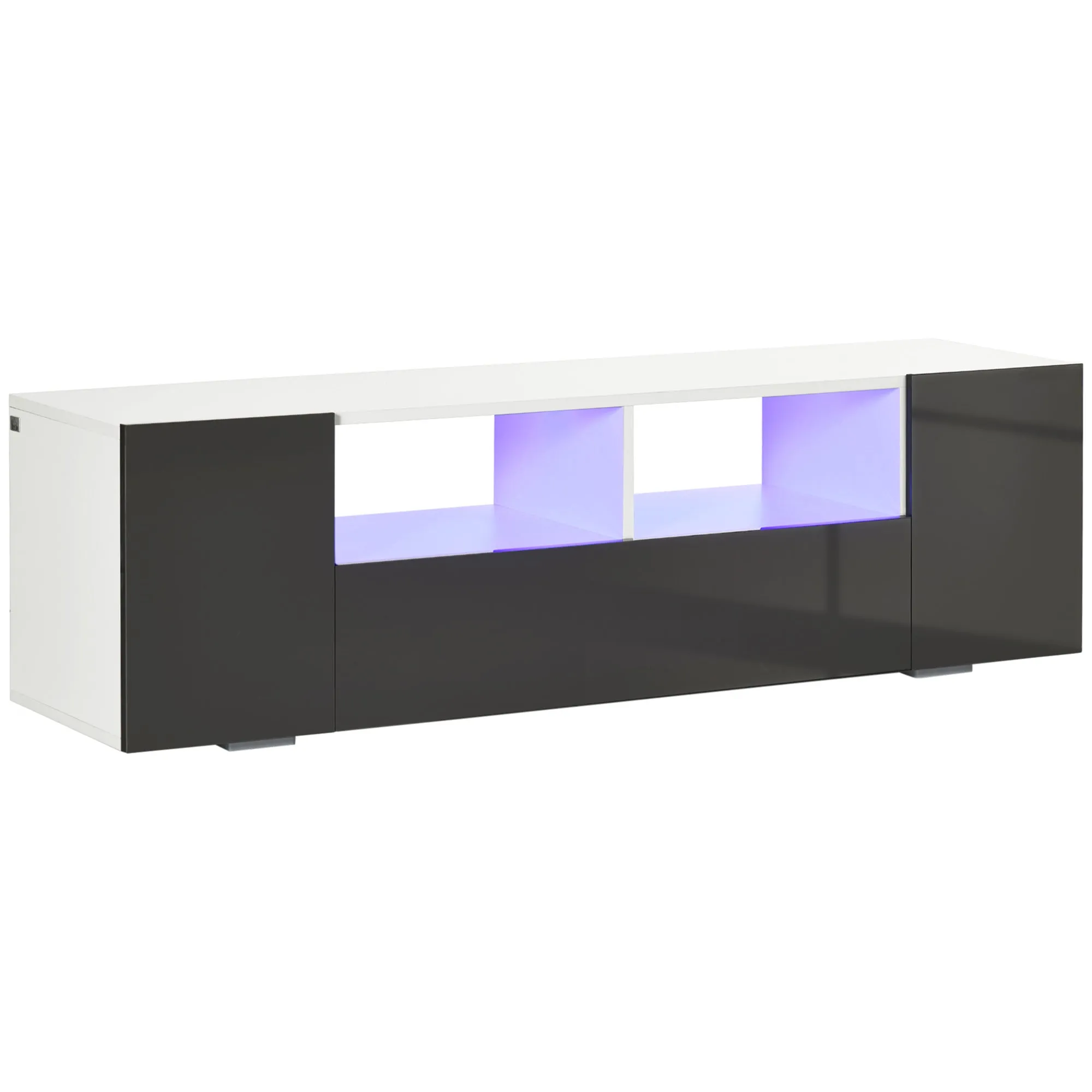 16 LED Light TV Stand with Storage, High Gloss Grey