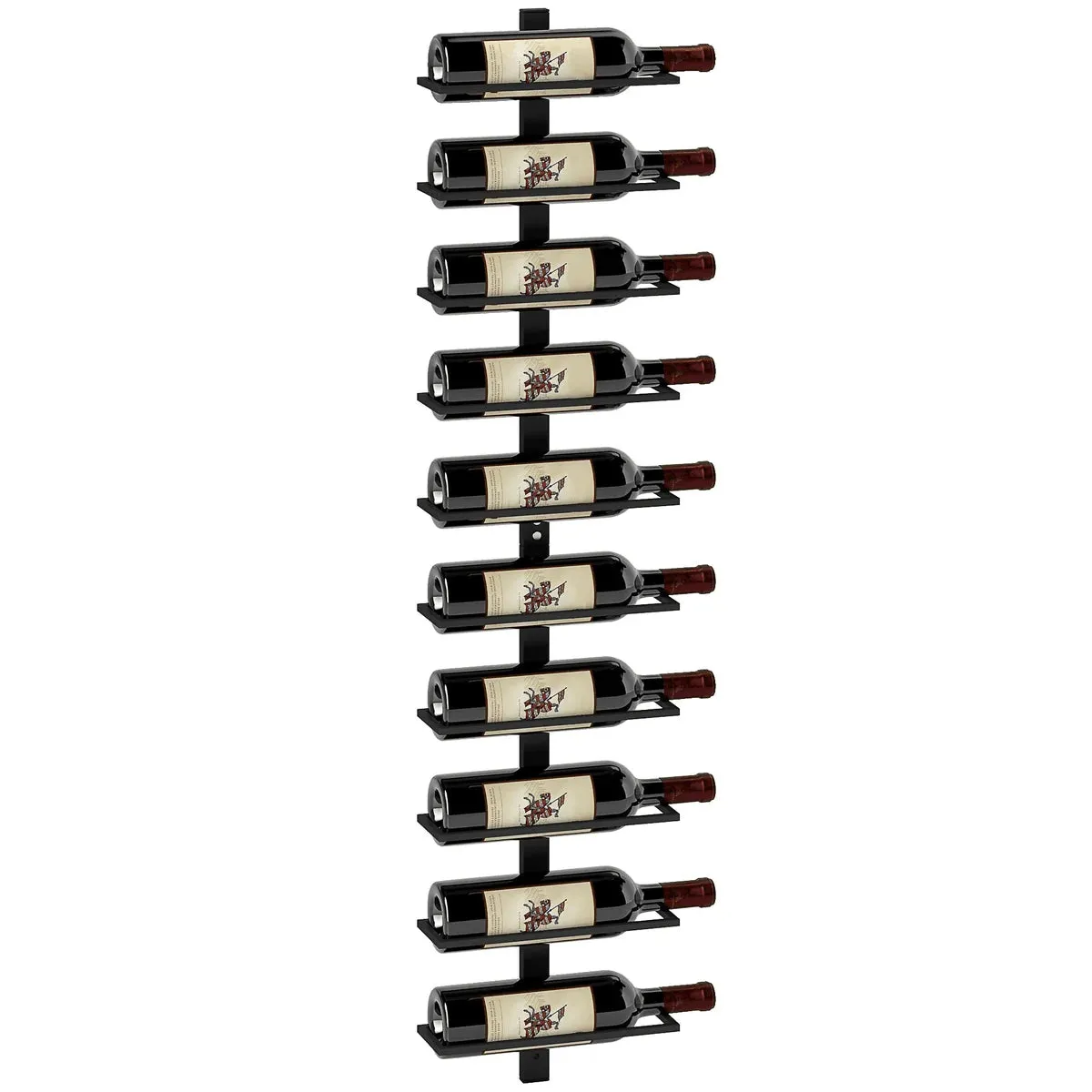 10-Tier Steel Wall Mount Wine Rack for 10 Wine Bottles, Wall Wine Display Rack for Kitchen Dining Room Home Bar, Black