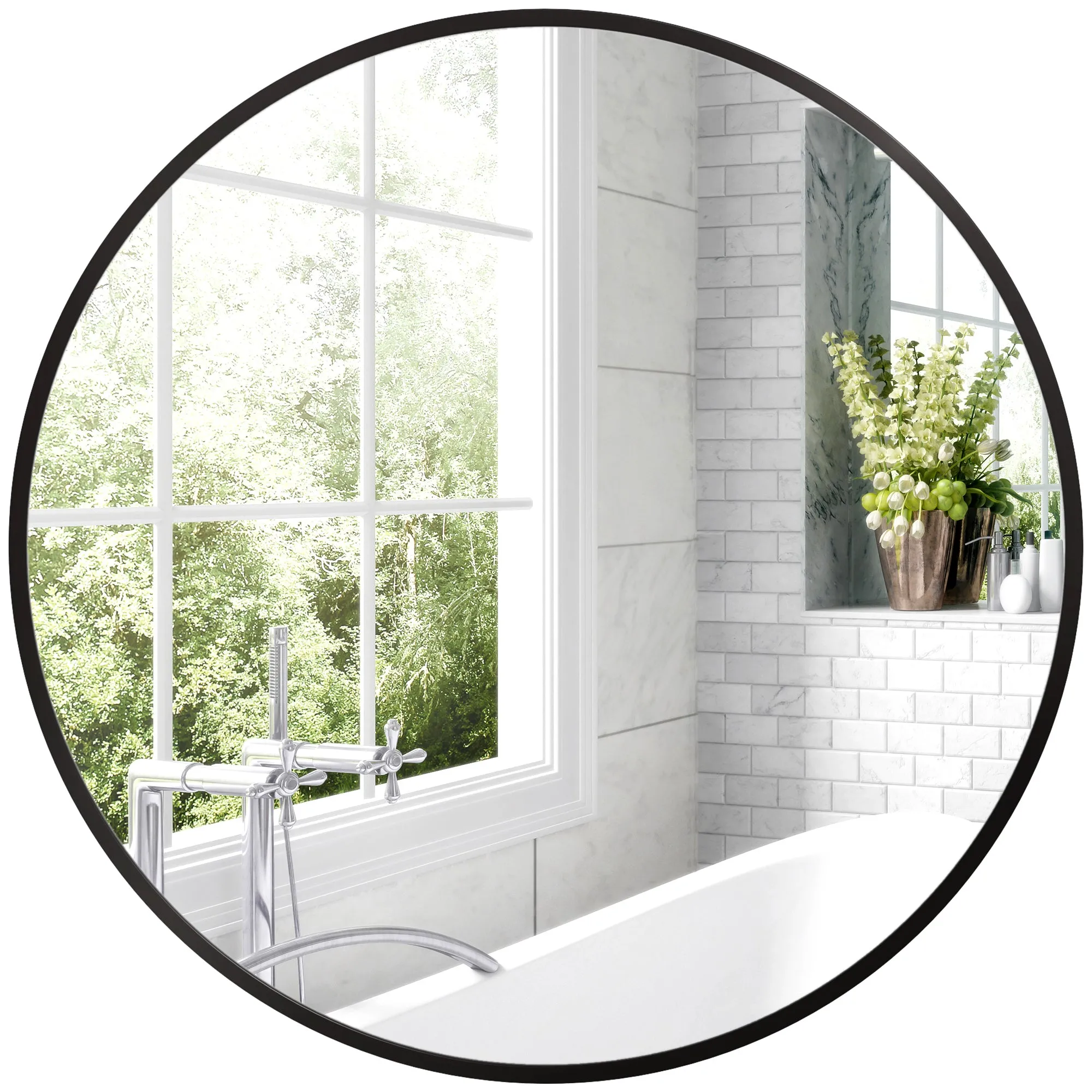 Wall Mounted 70cm Round Aluminium Frame Bathroom Mirror Black