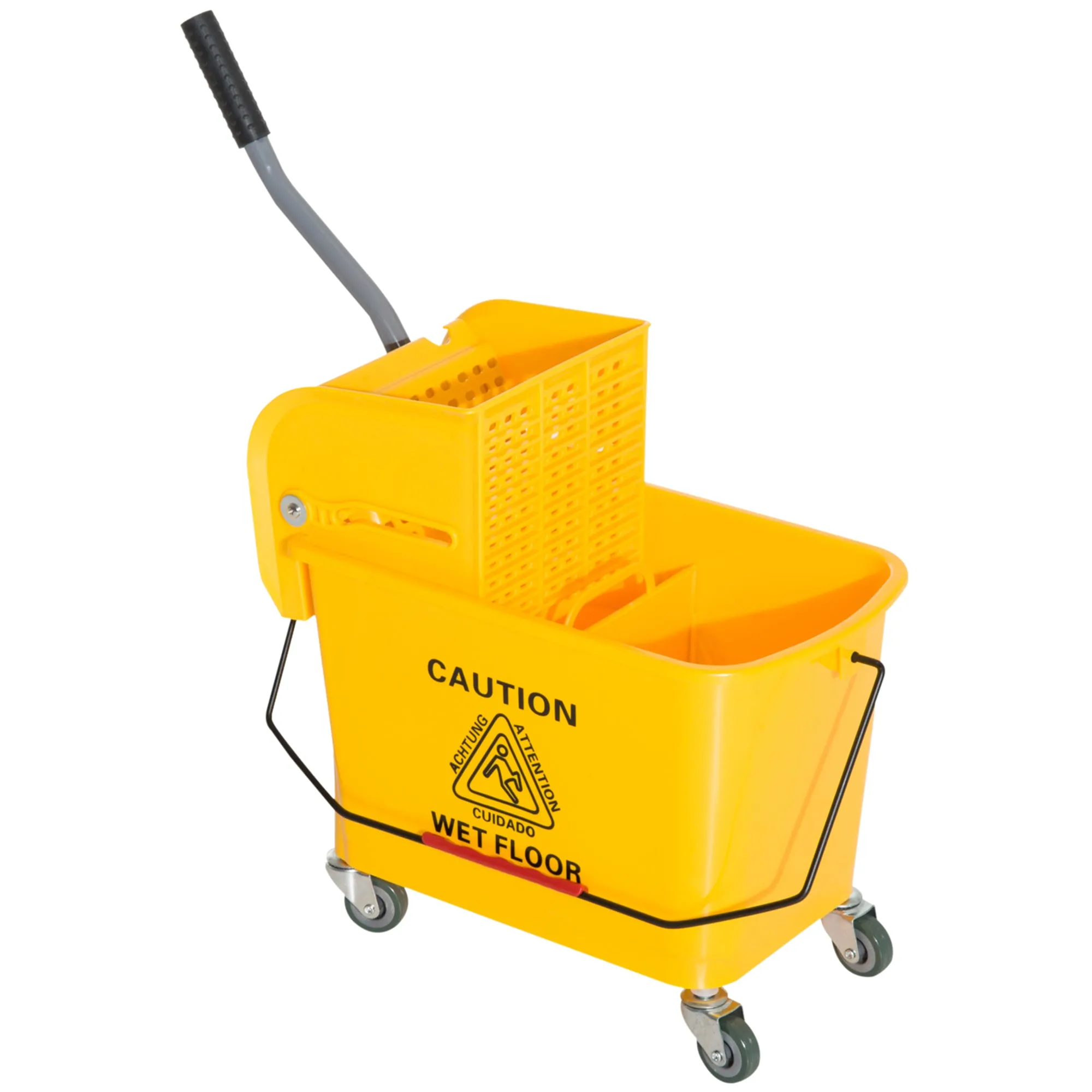 20L Mop Bucket Yellow on Wheels with Water Separation Panel